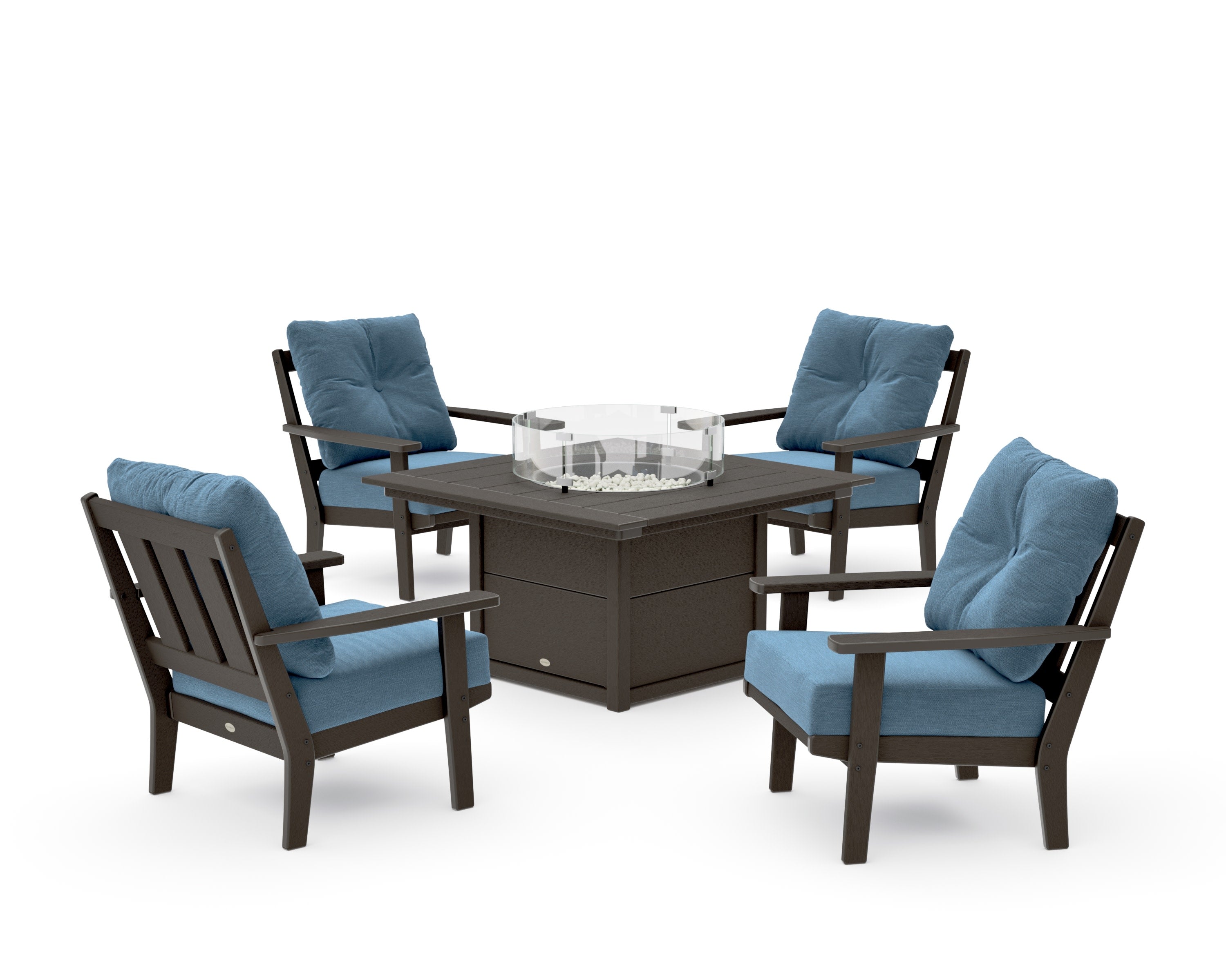 Oxford 5-Piece Deep Seating Set with Fire Pit Table in Vintage Coffee / Sky Blue