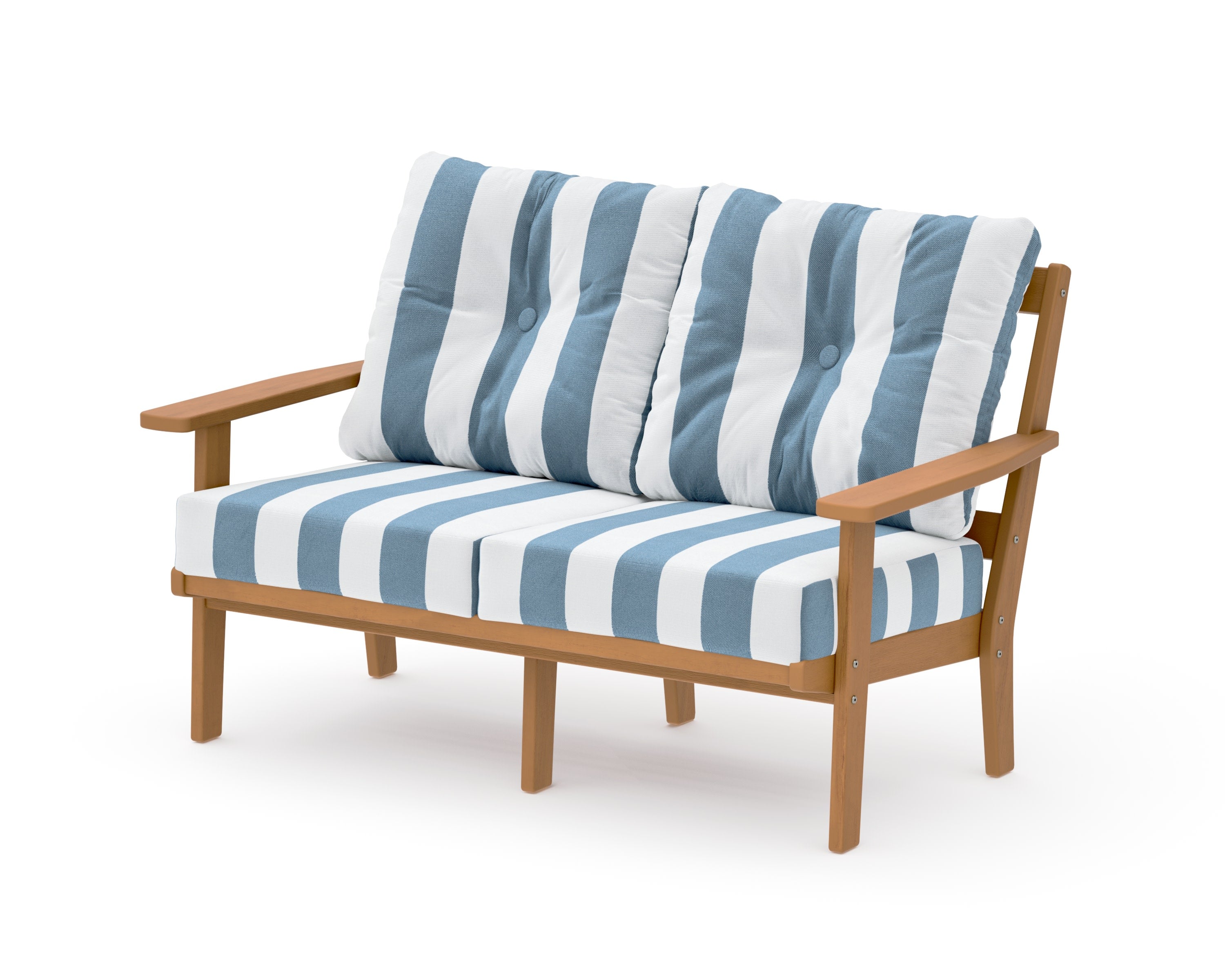 Oxford Deep SeatingLoveseat in Natural / Cabana Stripe Sky Blue