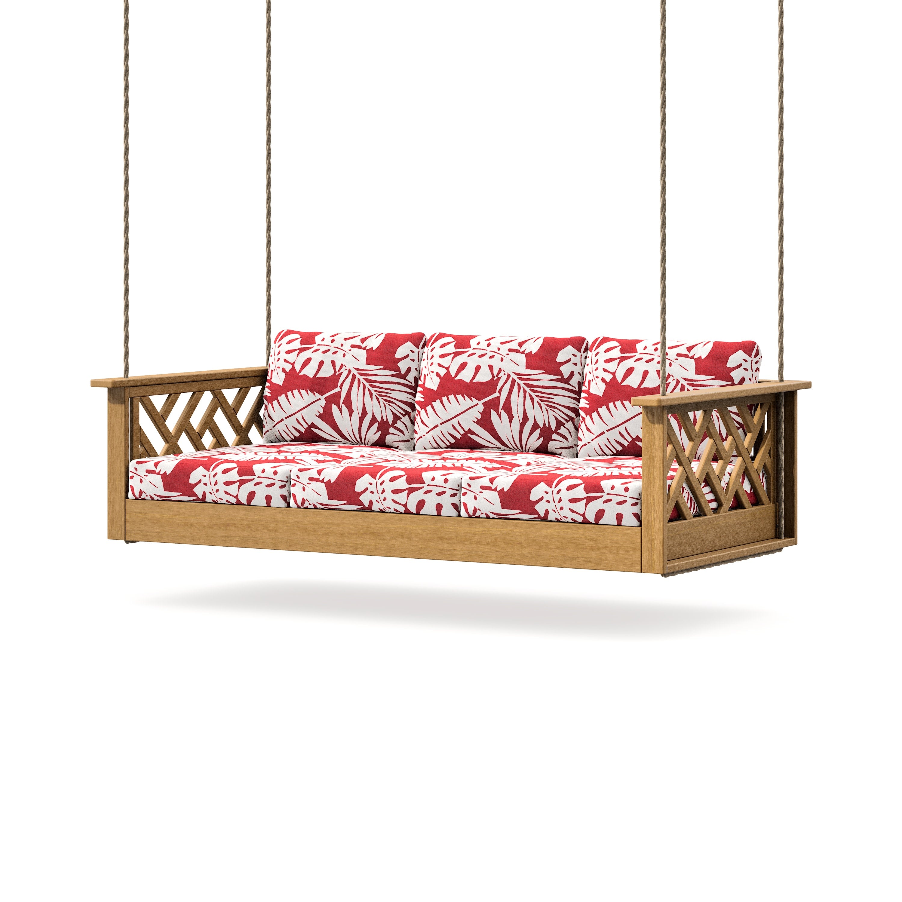Chippendale Daybed Swing in Natural / Leaf Crimson