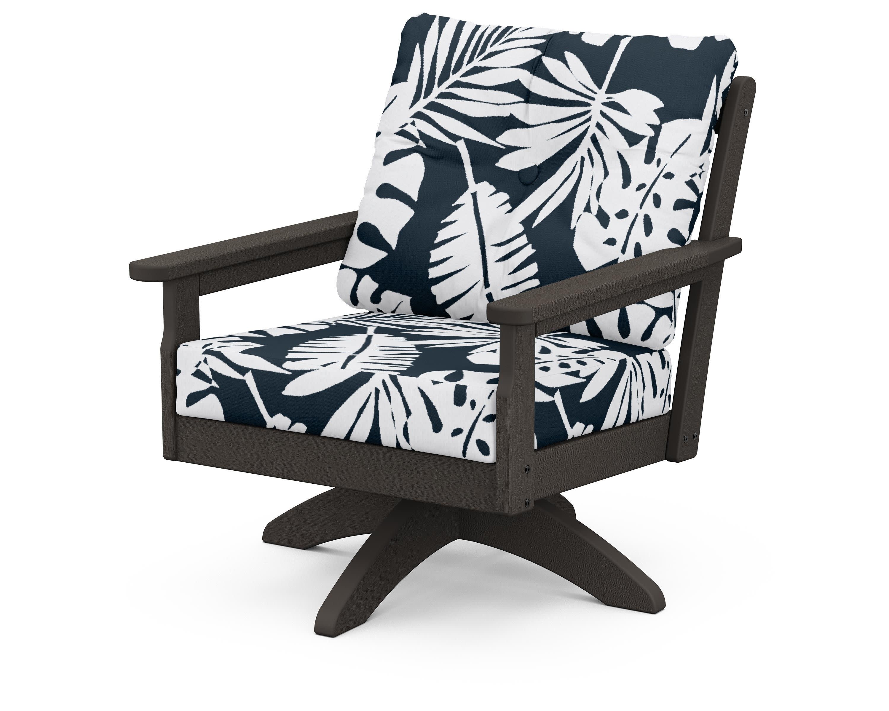 Vineyard Deep Seating Swivel Chair in Vintage Coffee / Leaf Marine Indigo