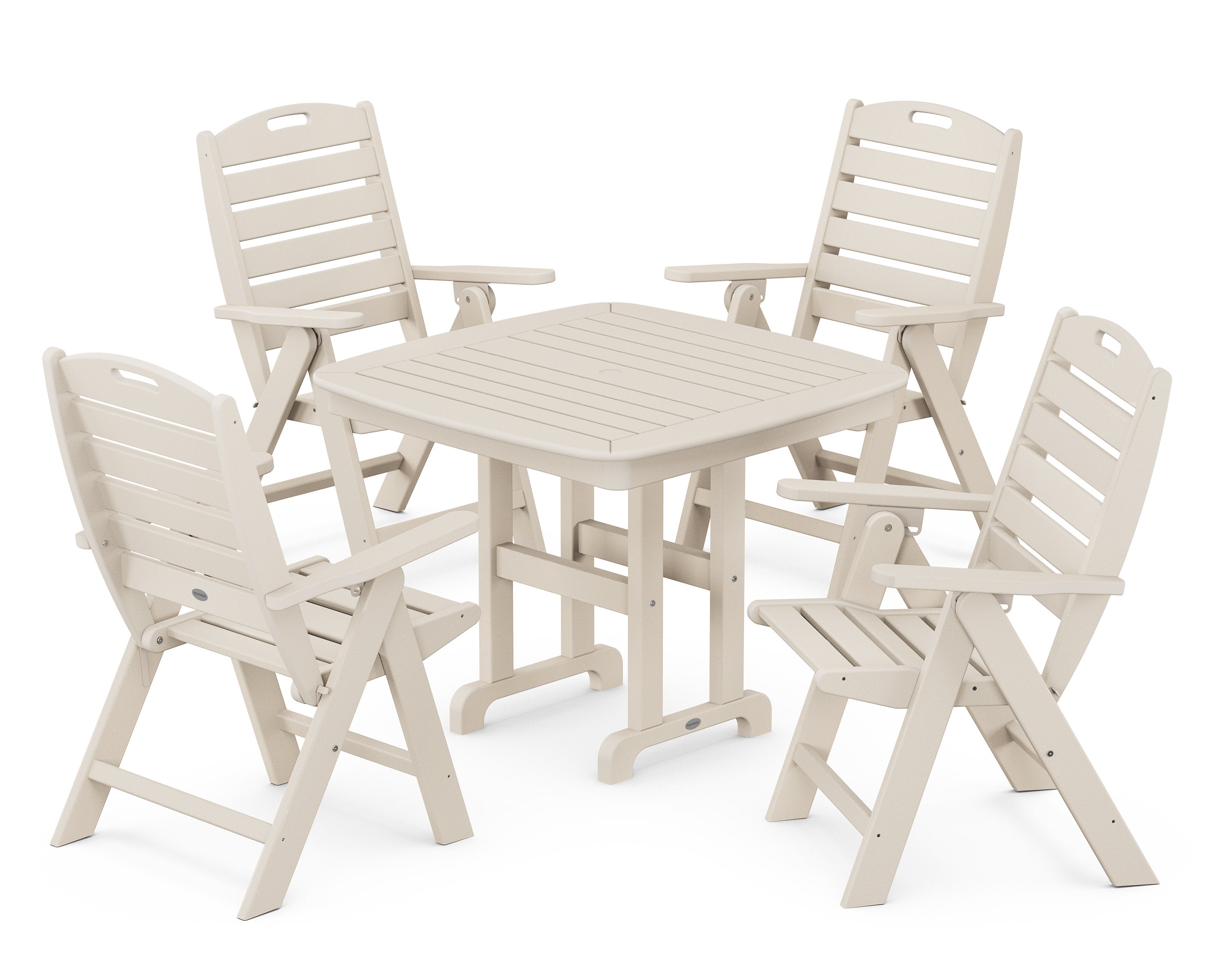 Nautical Folding Highback Chair 5-Piece Dining Set in Sand