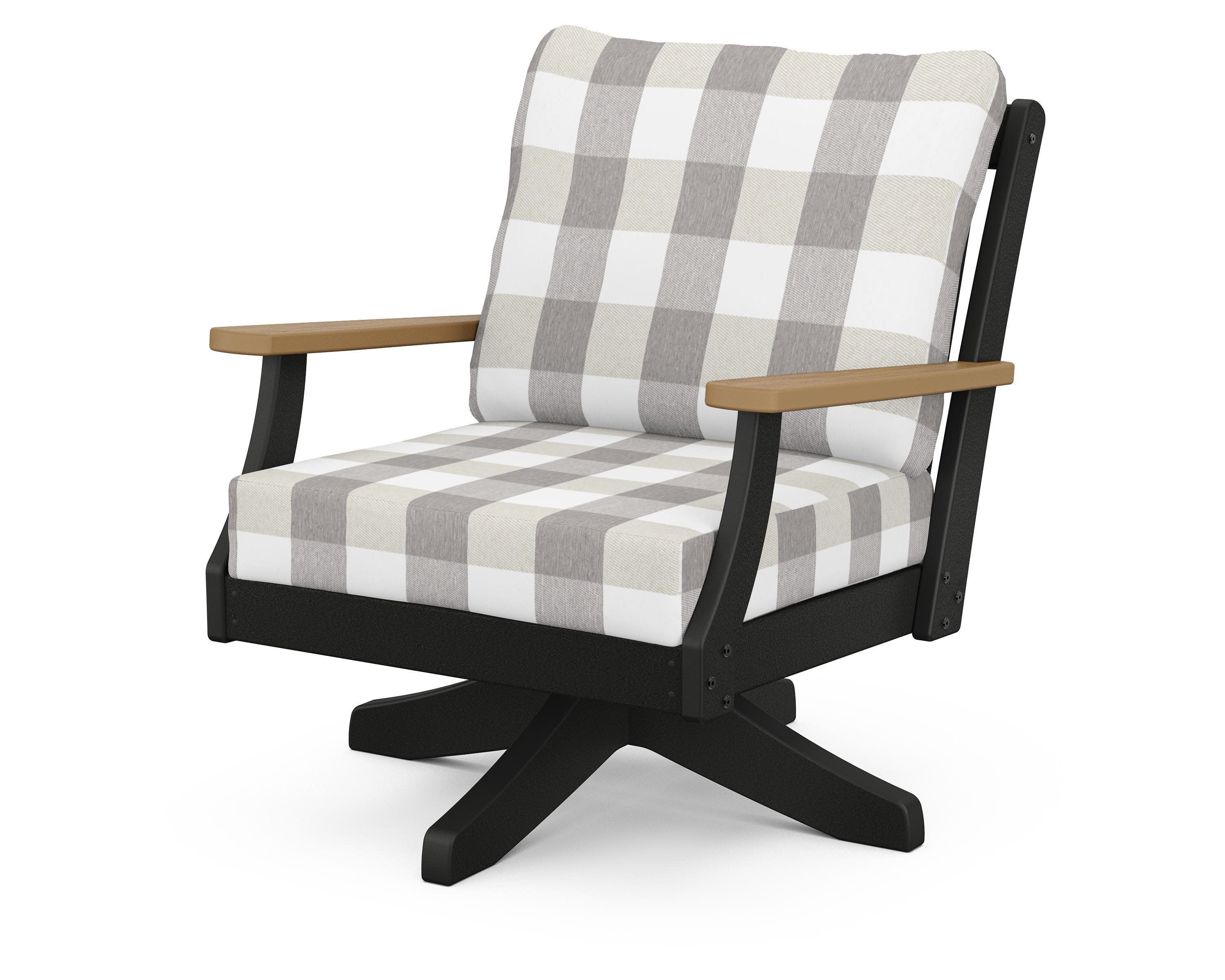 Braxton Deep Seating Swivel Chair in Black / Natural / Buffalo Plaid Grey Mist