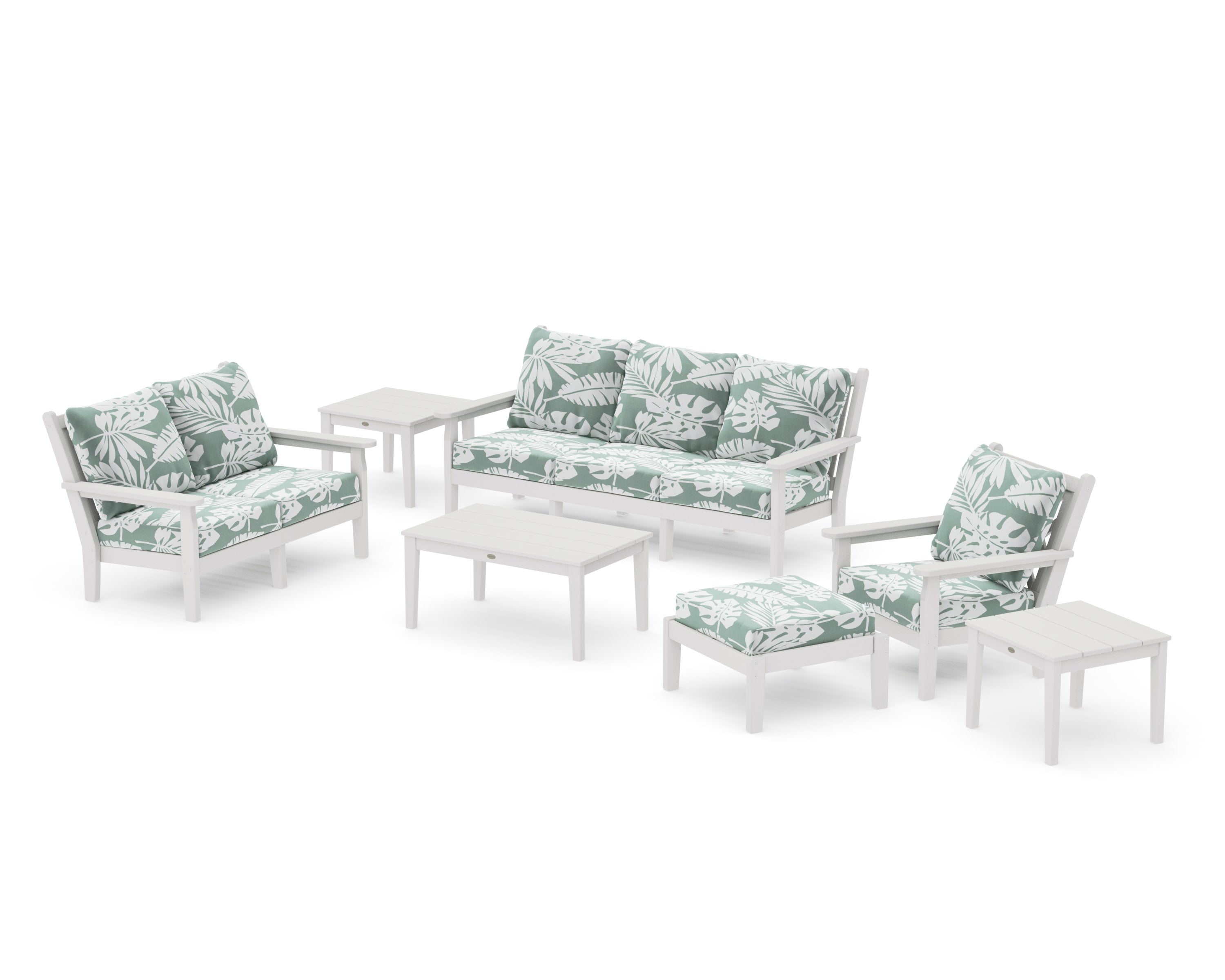 Chippendale 7-Piece Deep Seating Set in Vintage White / Leaf Glacier Spa