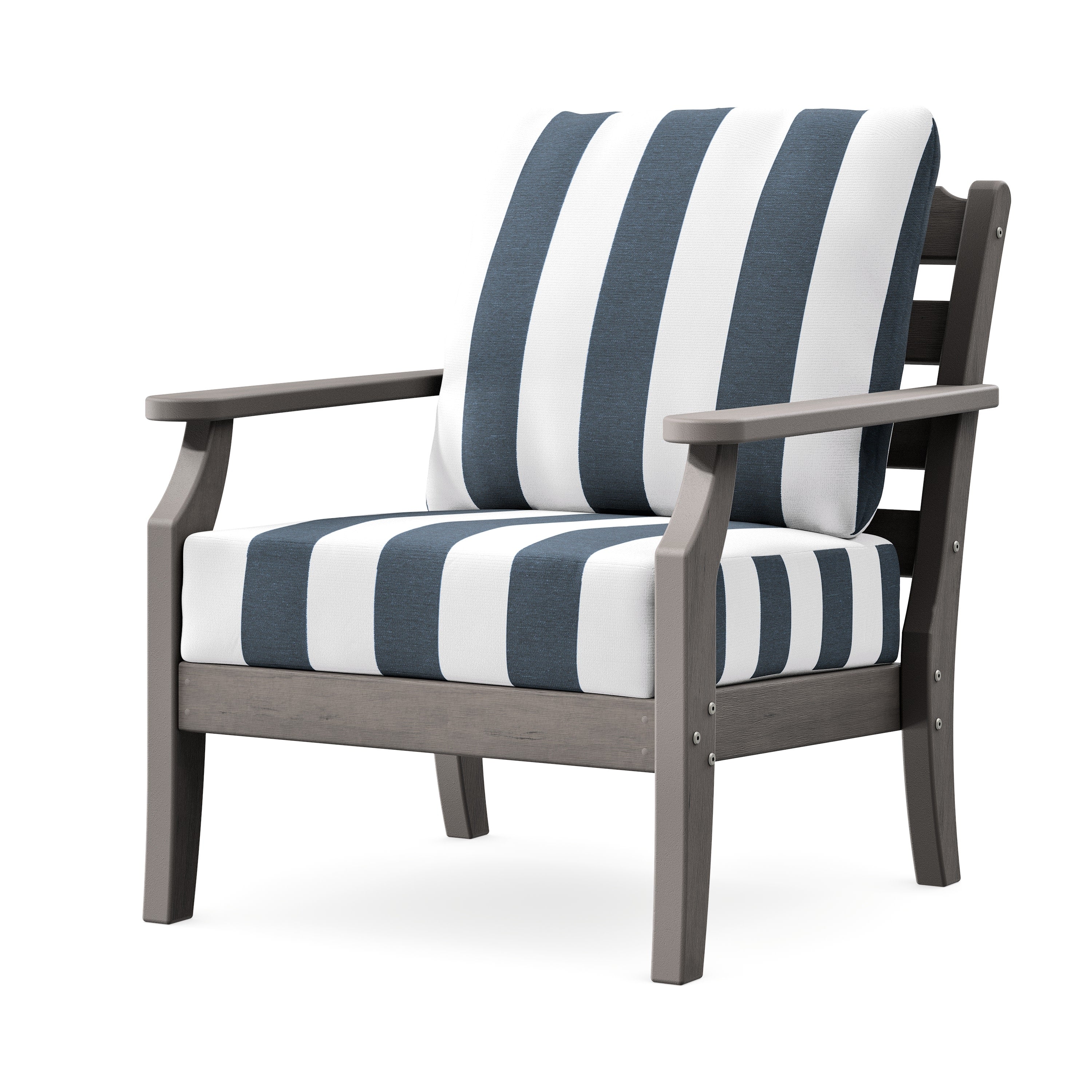 Savannah Deep Seating Chair in Driftwood / Cabana Stripe Marine Indigo