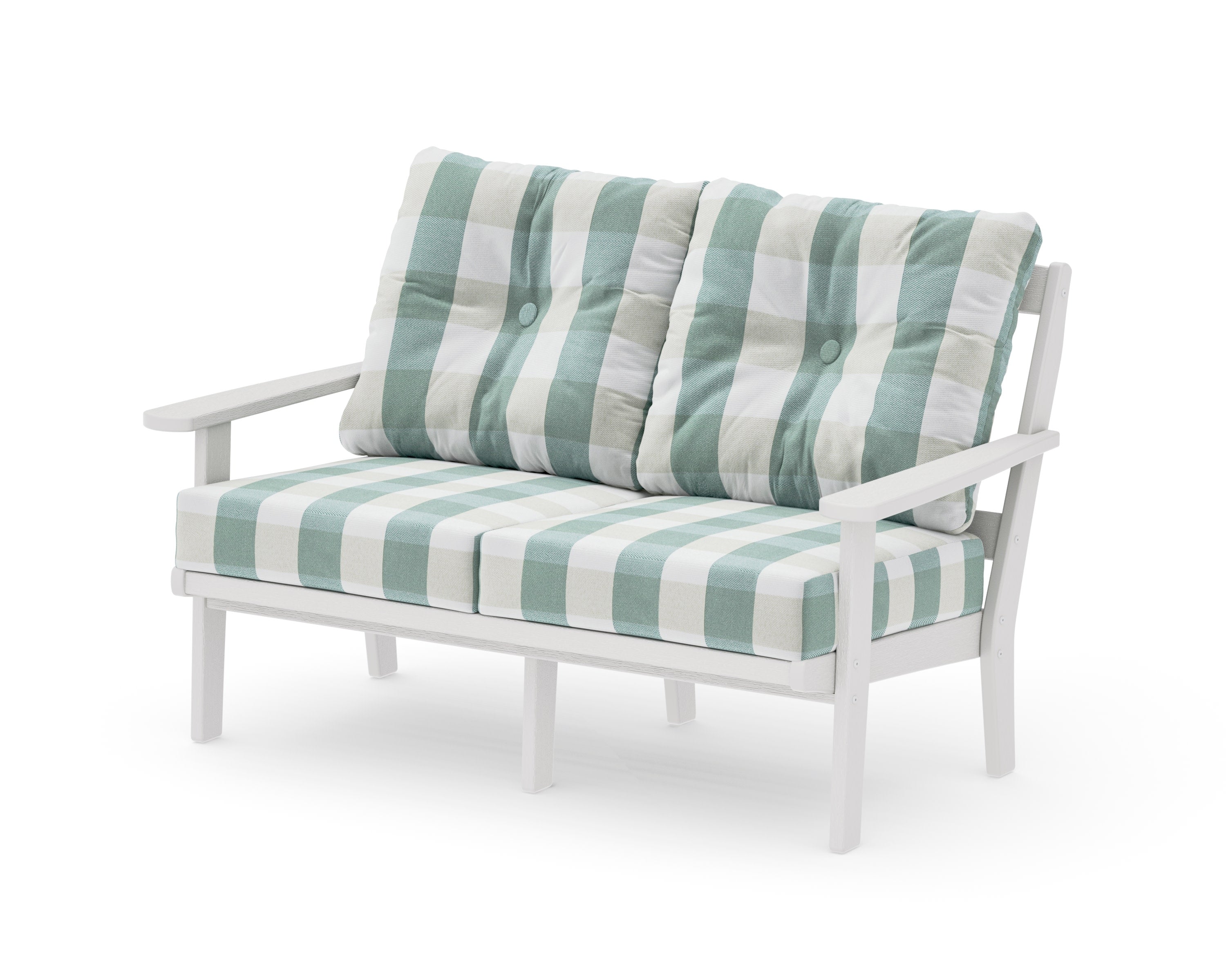 Mission Deep SeatingLoveseat in Vintage White / Buffalo Plaid Glacier Spa