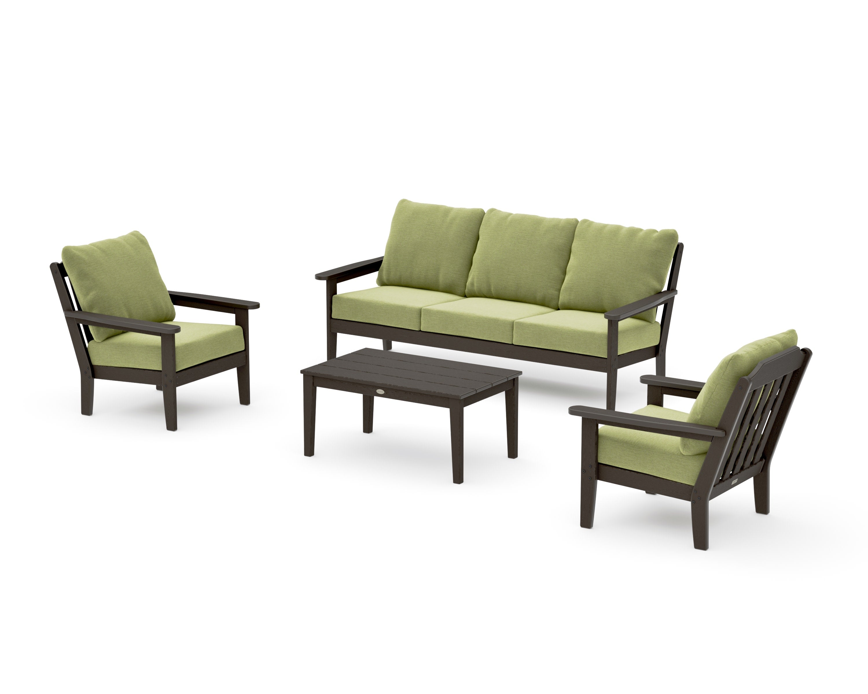 Cottage 4-Piece Deep Seating Set with Sofa in Vintage Coffee / Chartreuse Boucle