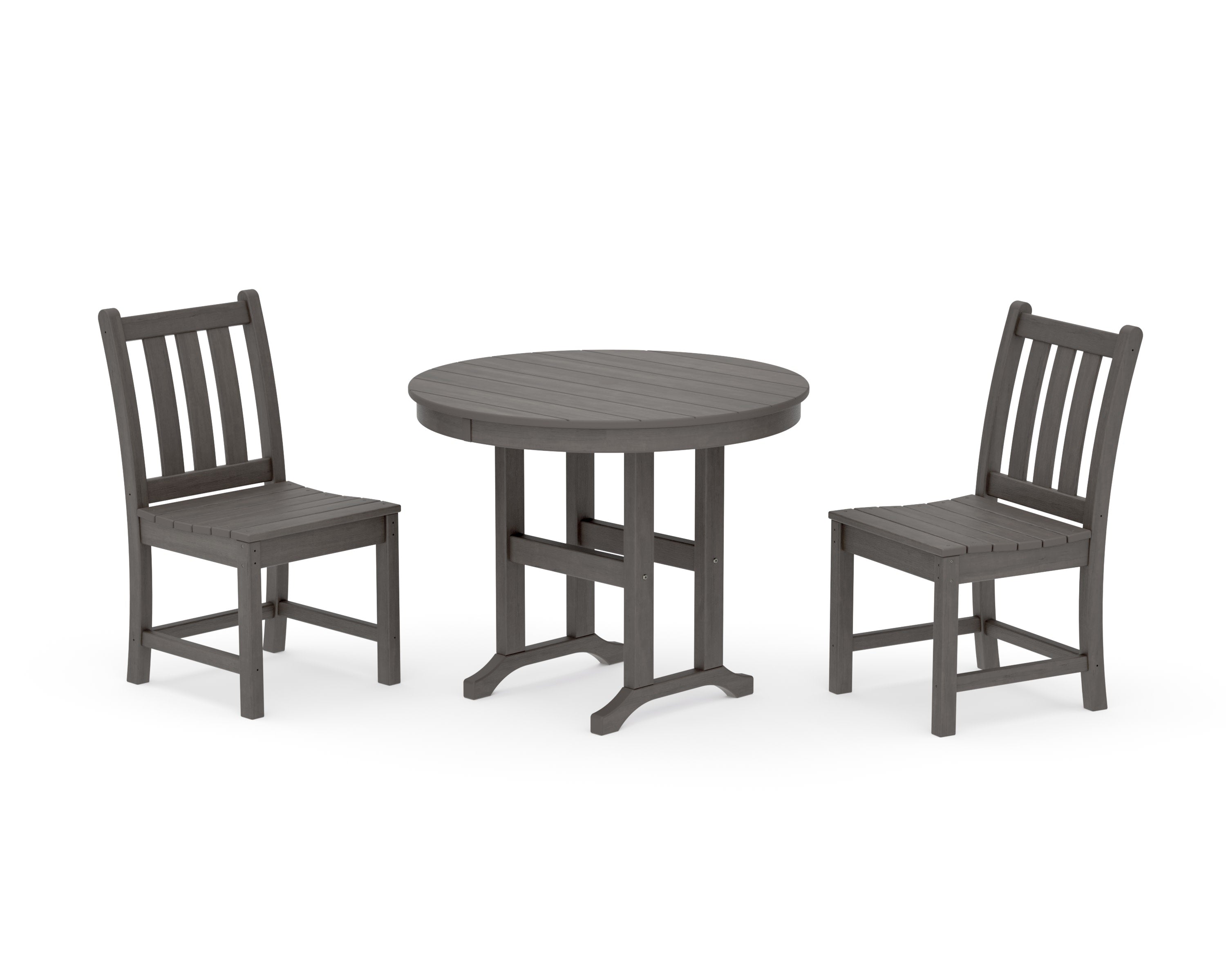 Traditional Garden Side Chair 3-Piece Round Dining Set in Driftwood
