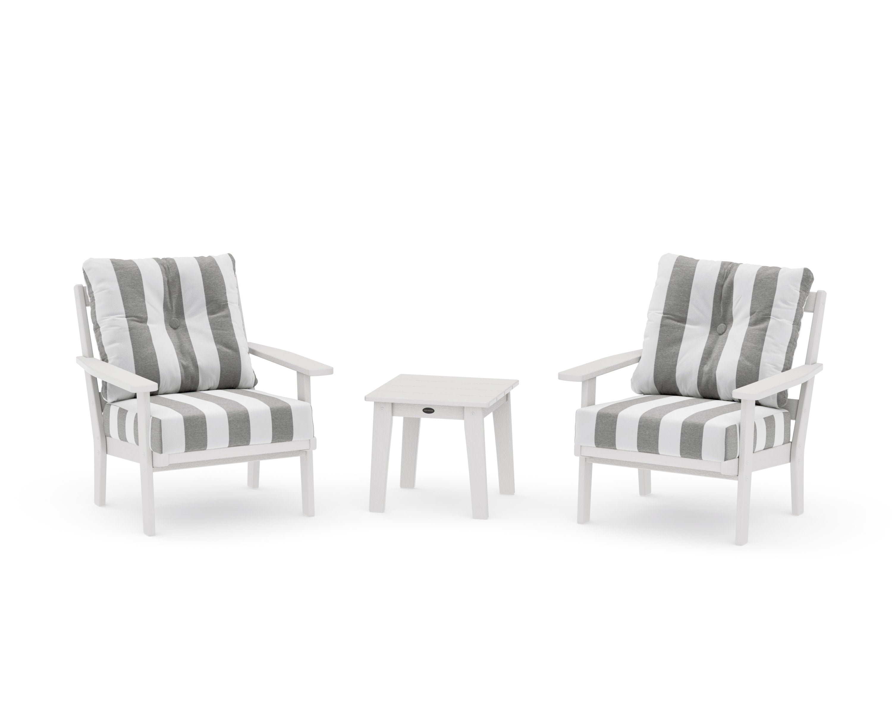 Oxford 3-Piece Deep Seating Set in Vintage White / Cabana Stripe Grey Mist