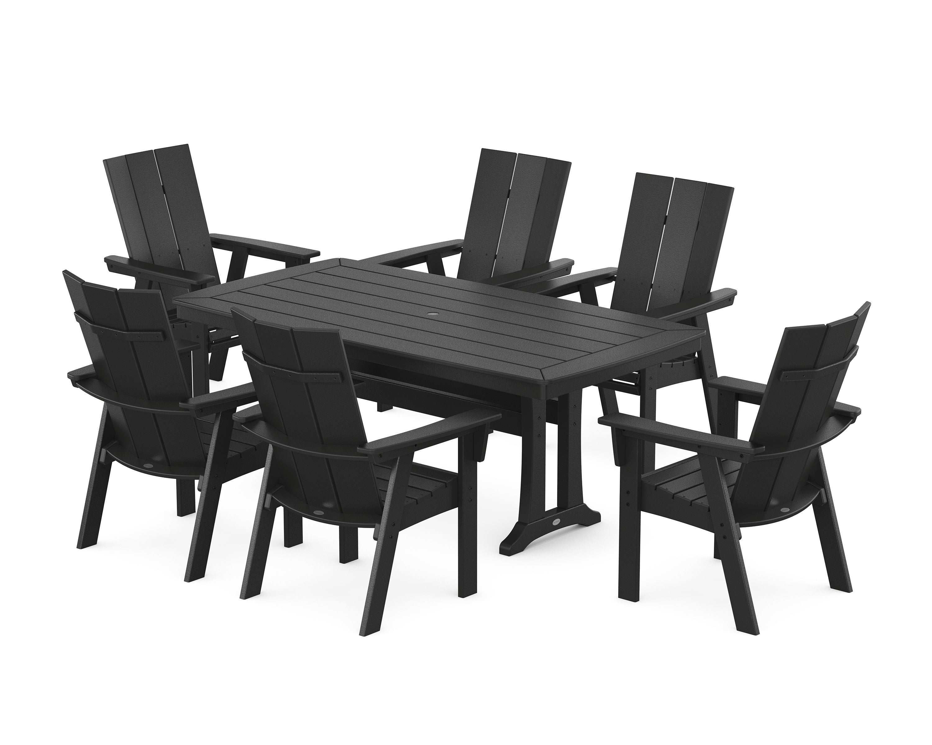 Modern Curveback Adirondack 7-Piece Dining Set with Trestle Legs in Black