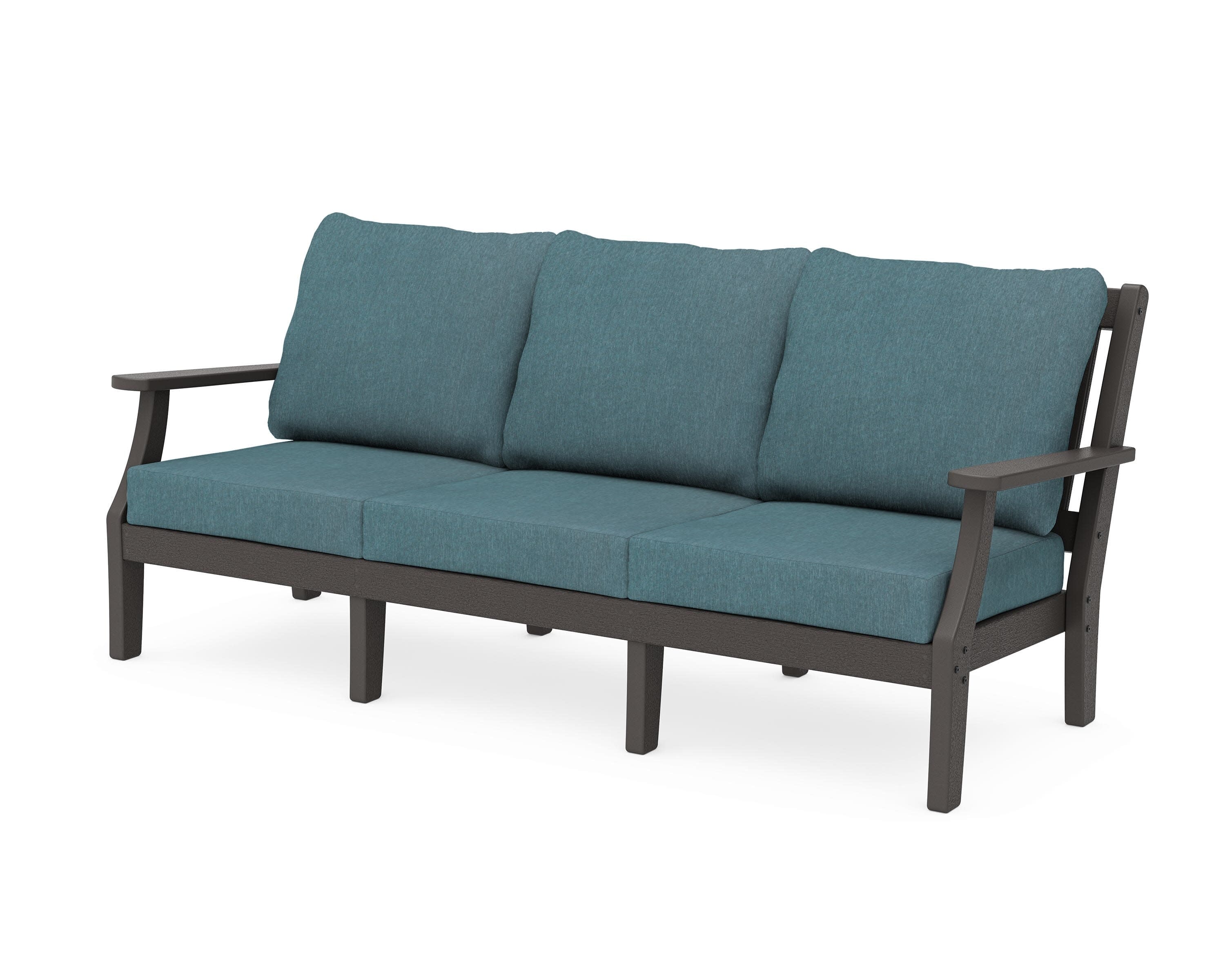 Chinoiserie Deep Seating Sofa in Vintage Coffee / Ocean Teal