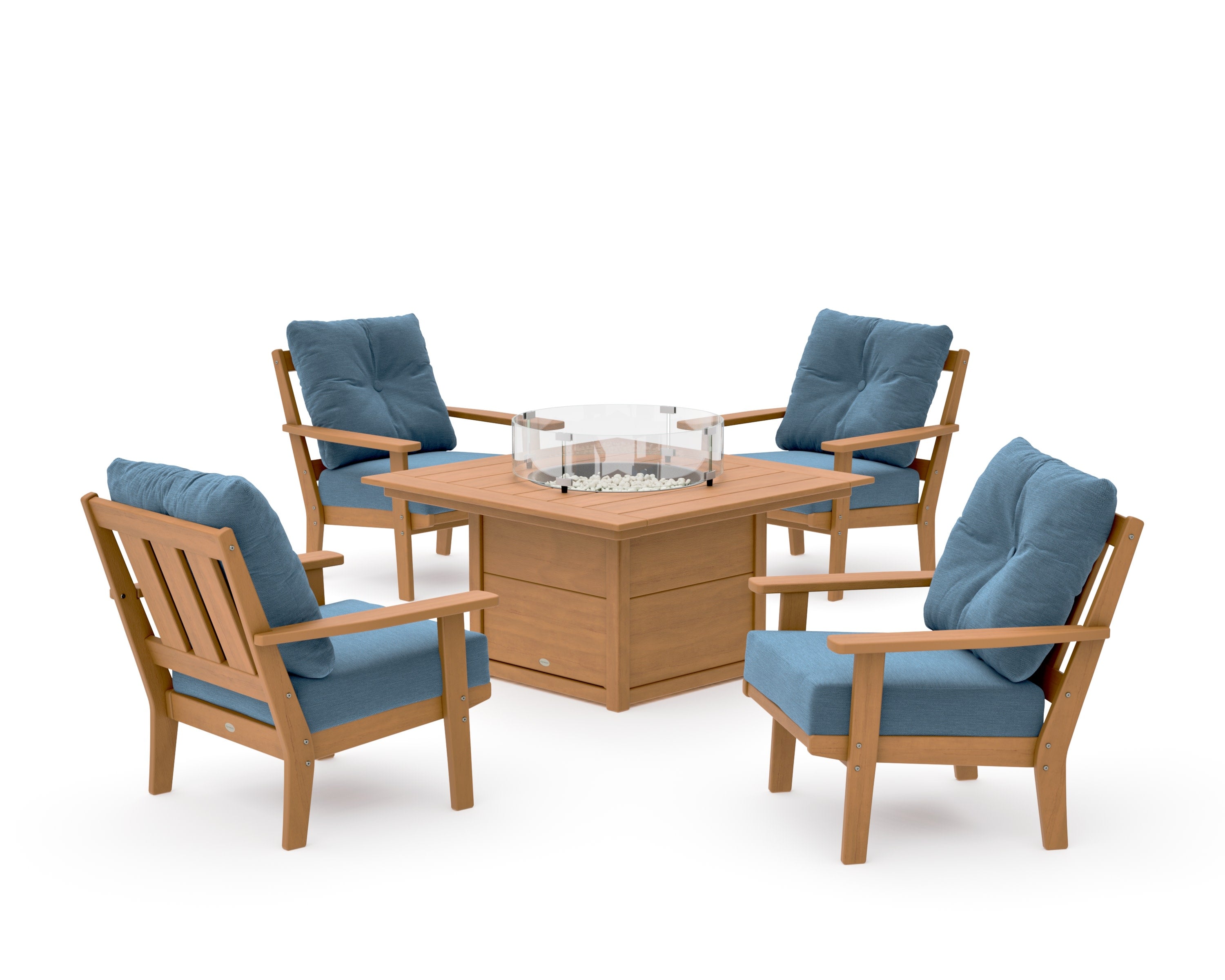 Oxford 5-Piece Deep Seating Set with Fire Pit Table in Natural / Sky Blue