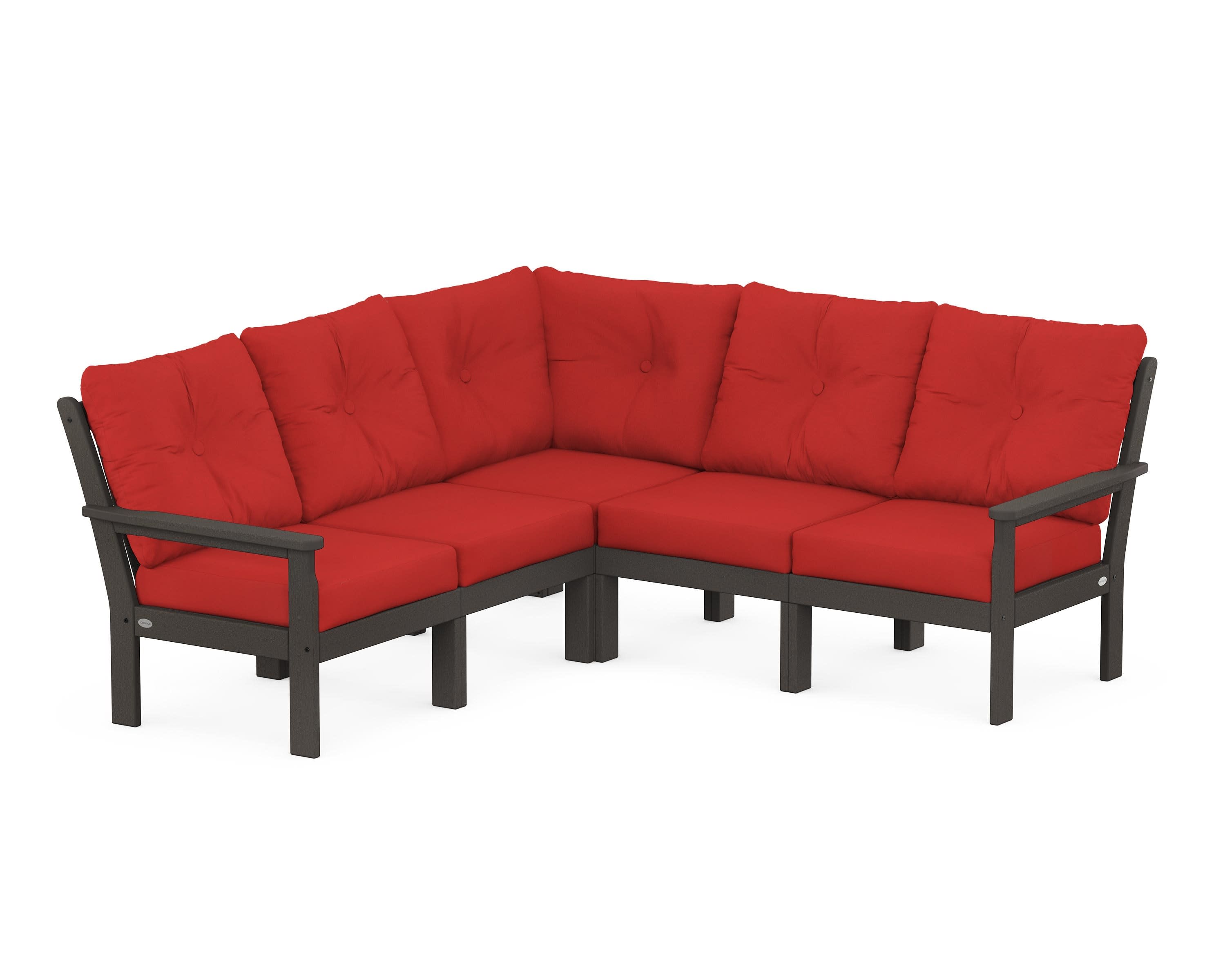 Vineyard 5-Piece Sectional in Vintage Coffee / Crimson Linen
