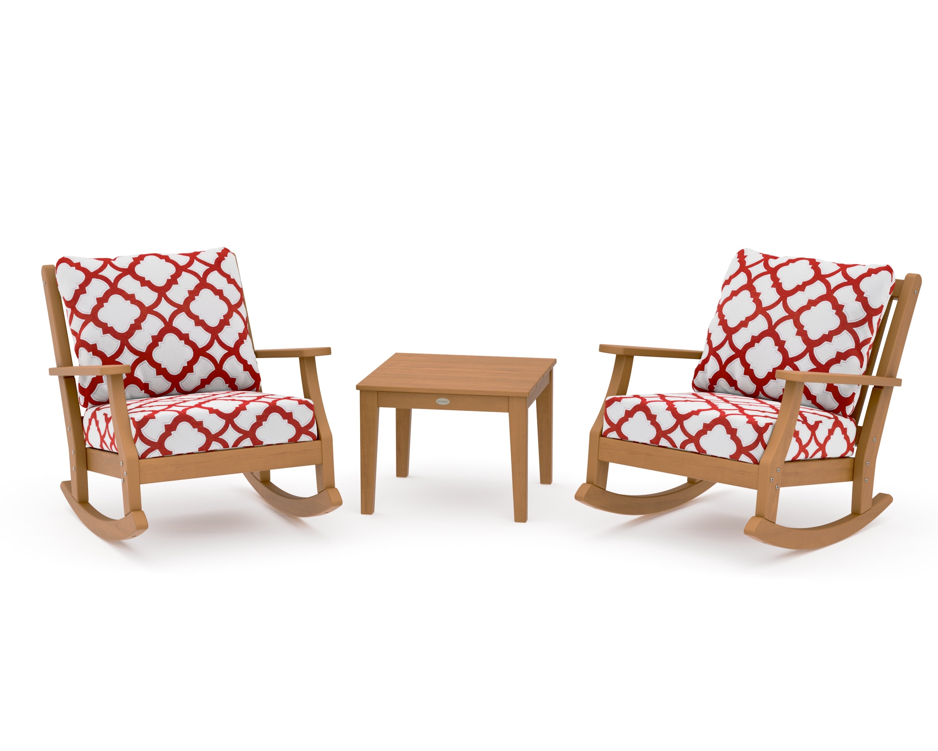Wovendale 3-Piece Deep Seating Rocker Set in Natural / Trellis Crimson