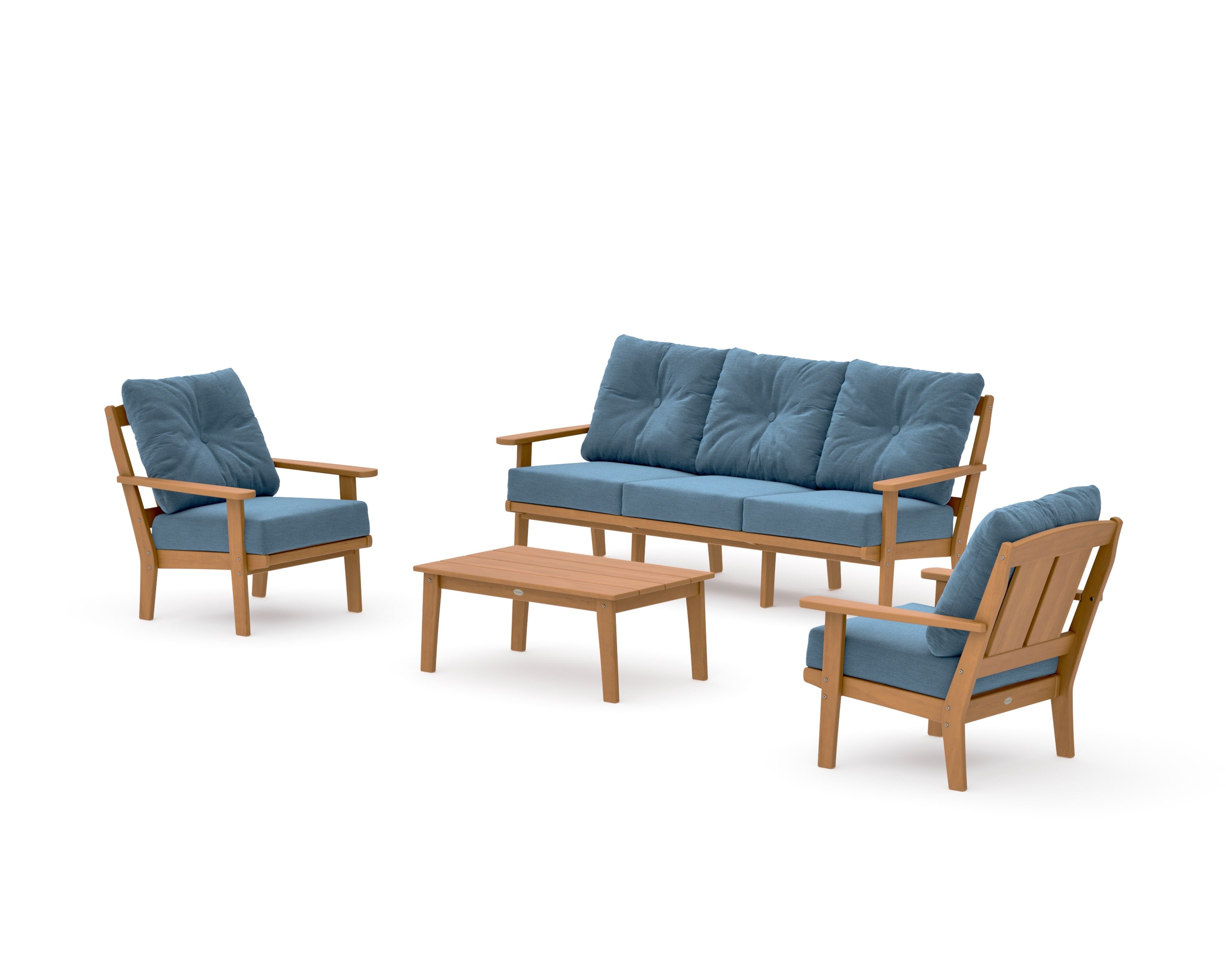 Mission 4-Piece Deep Seating Set with Sofa in Natural / Sky Blue