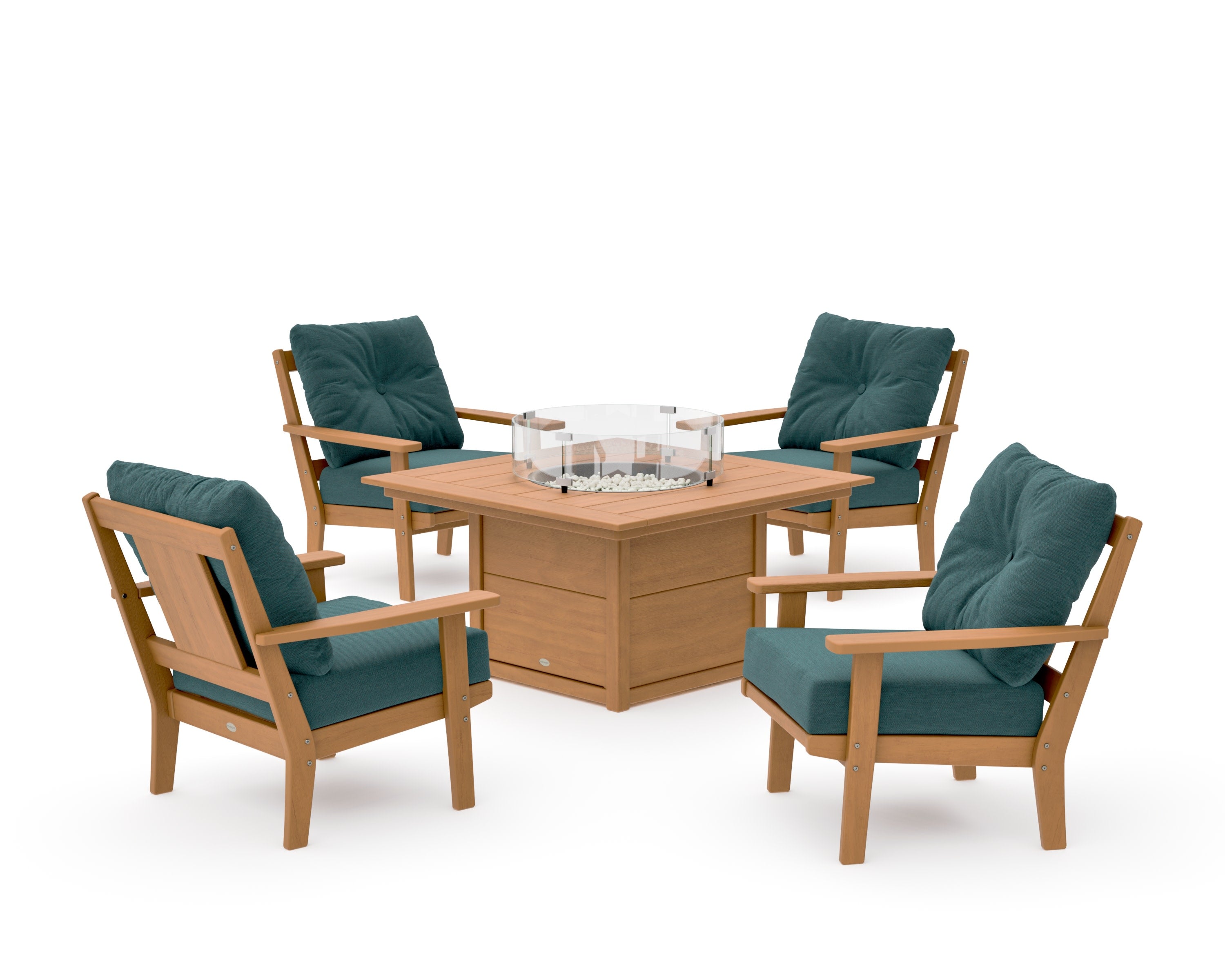 Prairie 5-Piece Deep Seating Set with Fire Pit Table in Natural / Ocean Teal