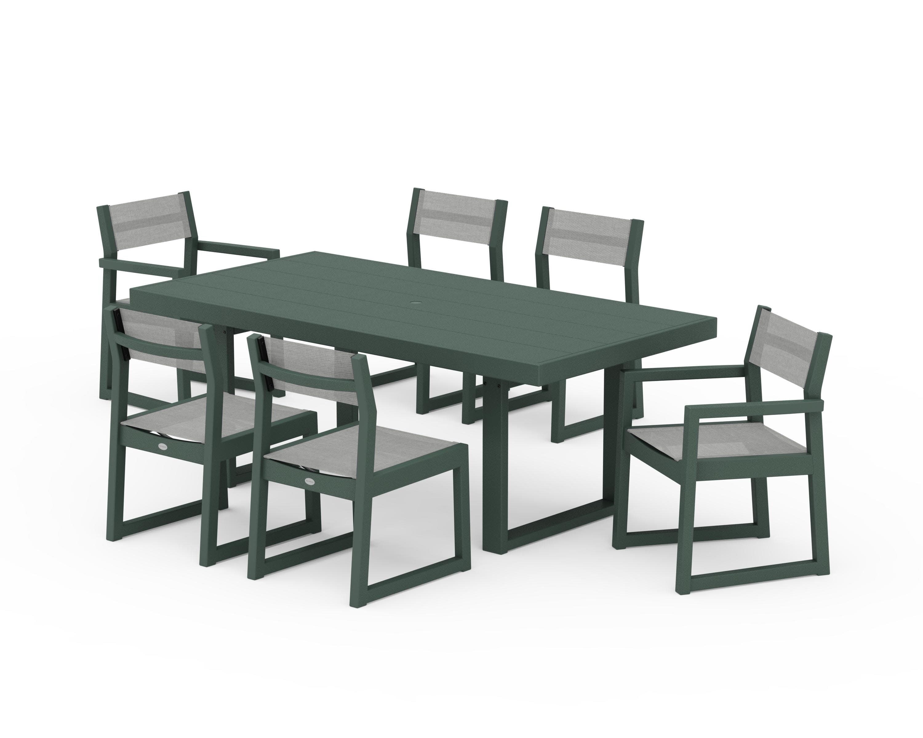 EDGE Sling 7-Piece Dining Set in Green / Metallic Sling