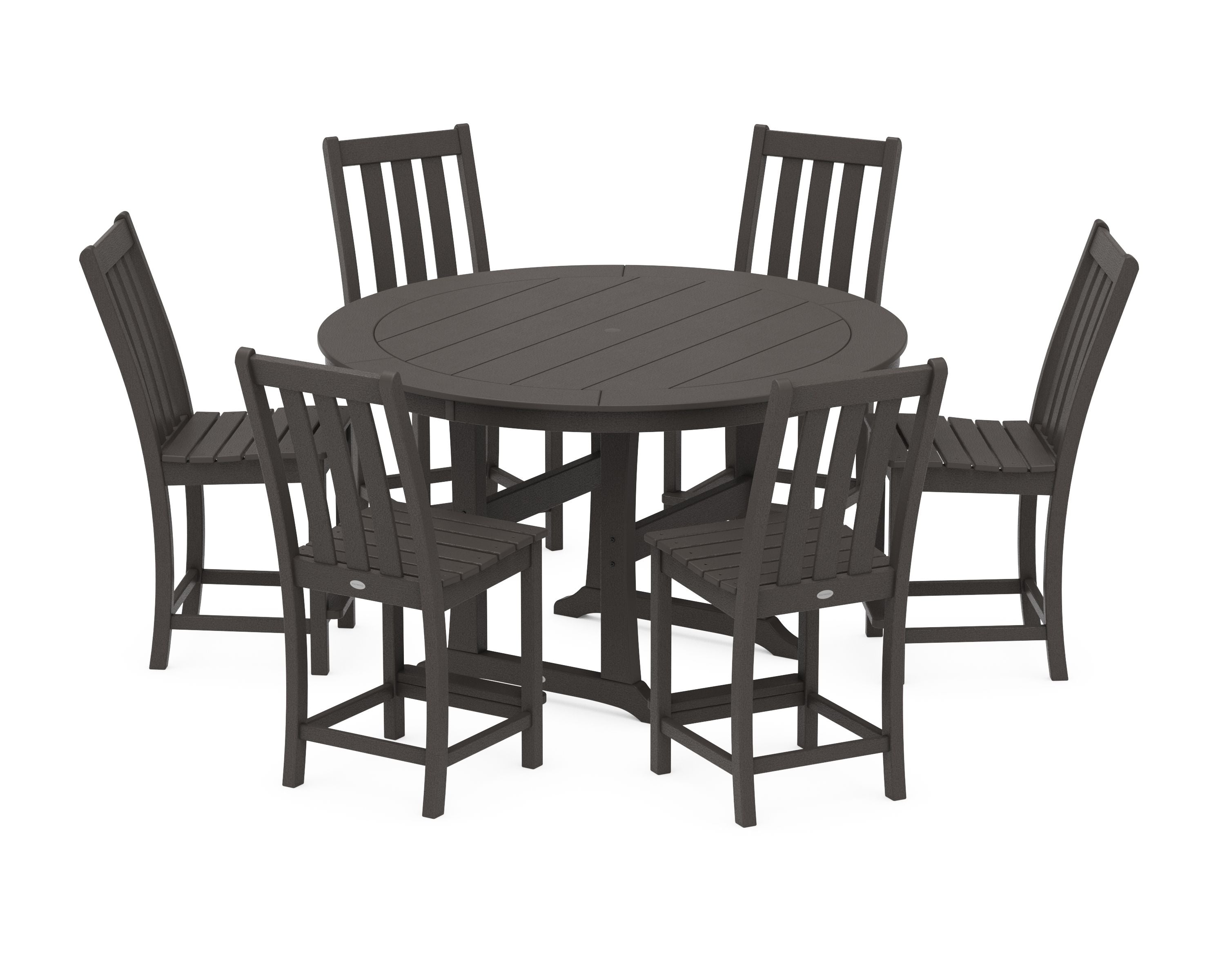 Vineyard 7-Piece Side Chair Round Counter Set in Vintage Coffee