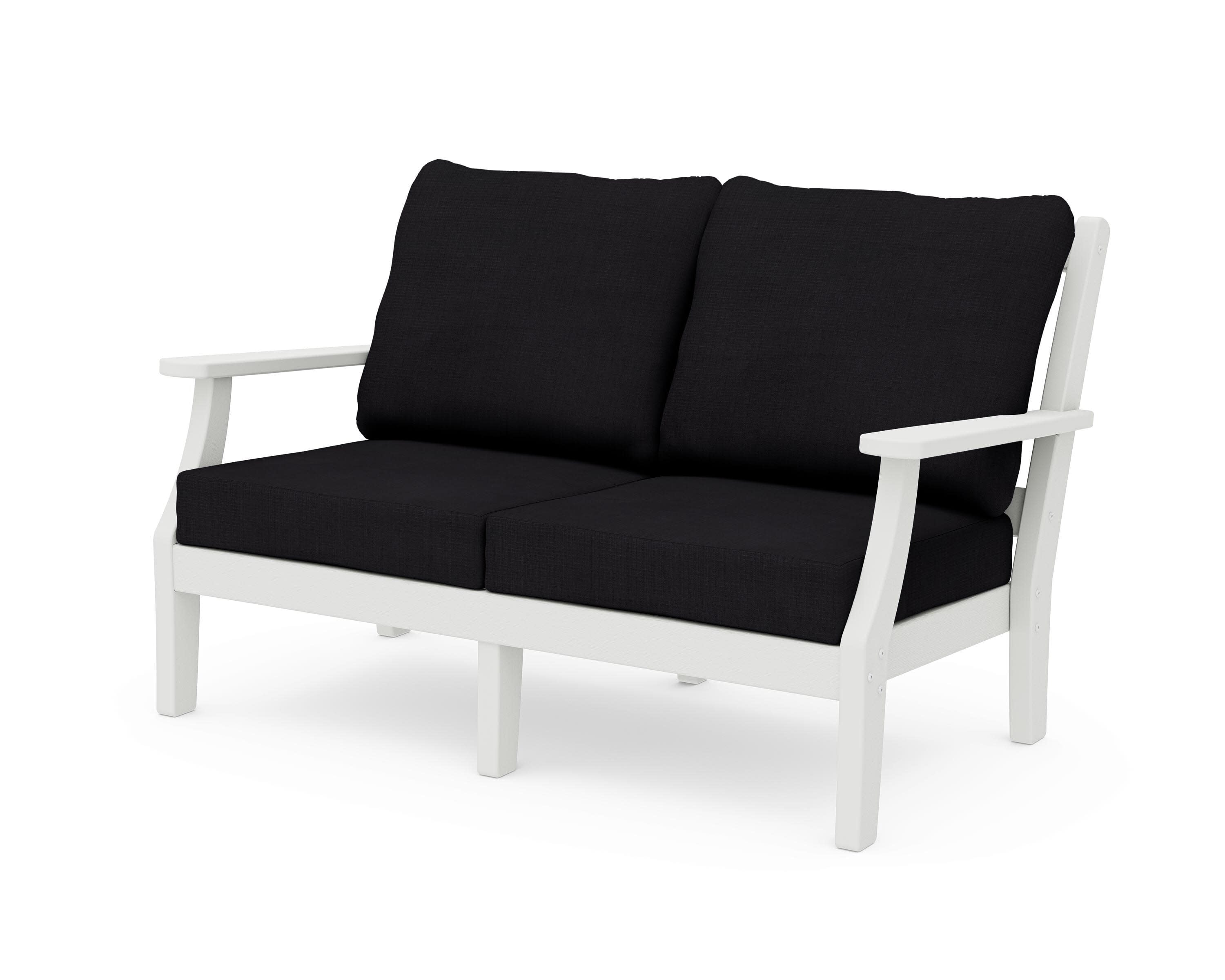 Chinoiserie Deep Seating Loveseat in Vintage White / Midnight Linen