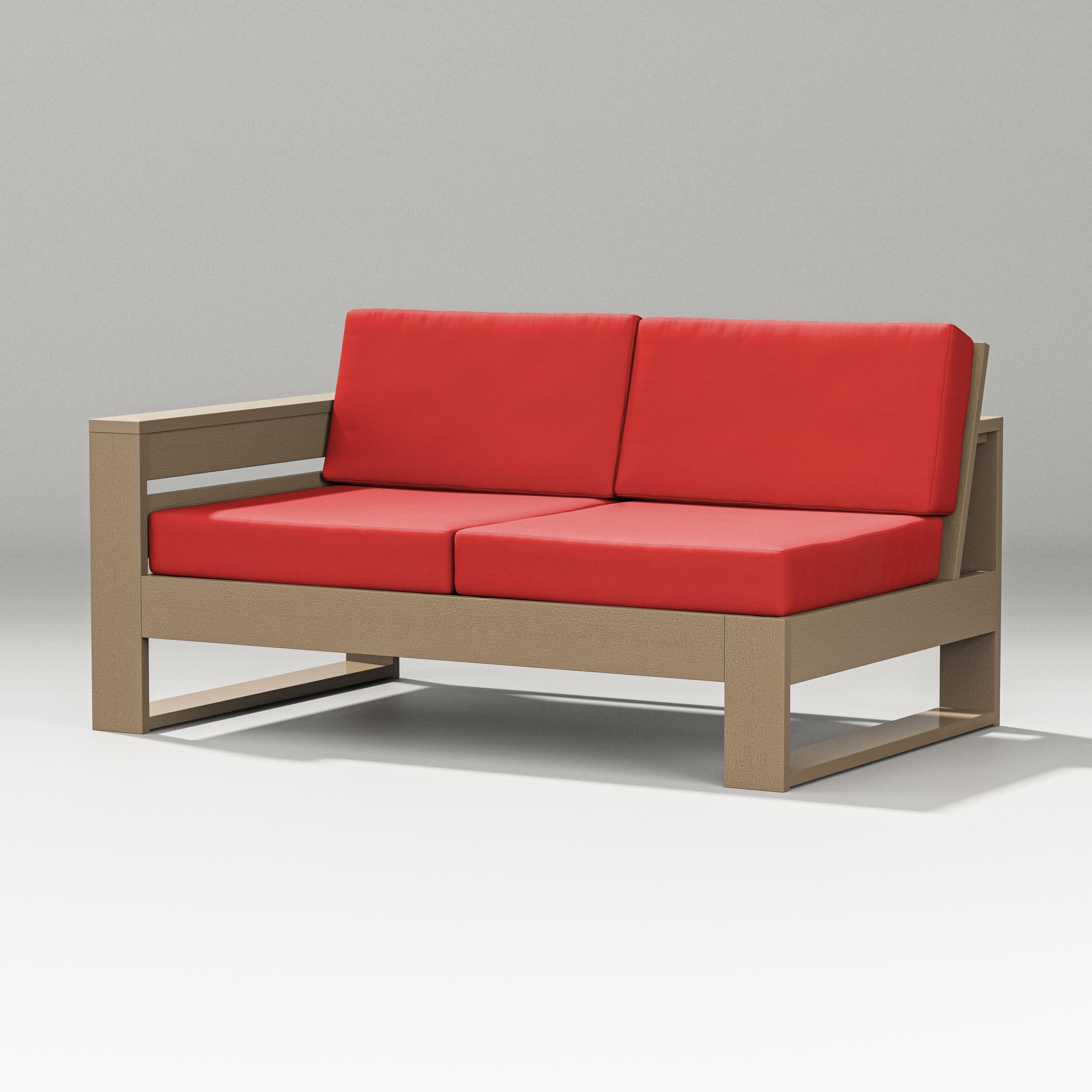Latitude Modular Left Arm Loveseat in Vintage Sahara / Crimson Linen