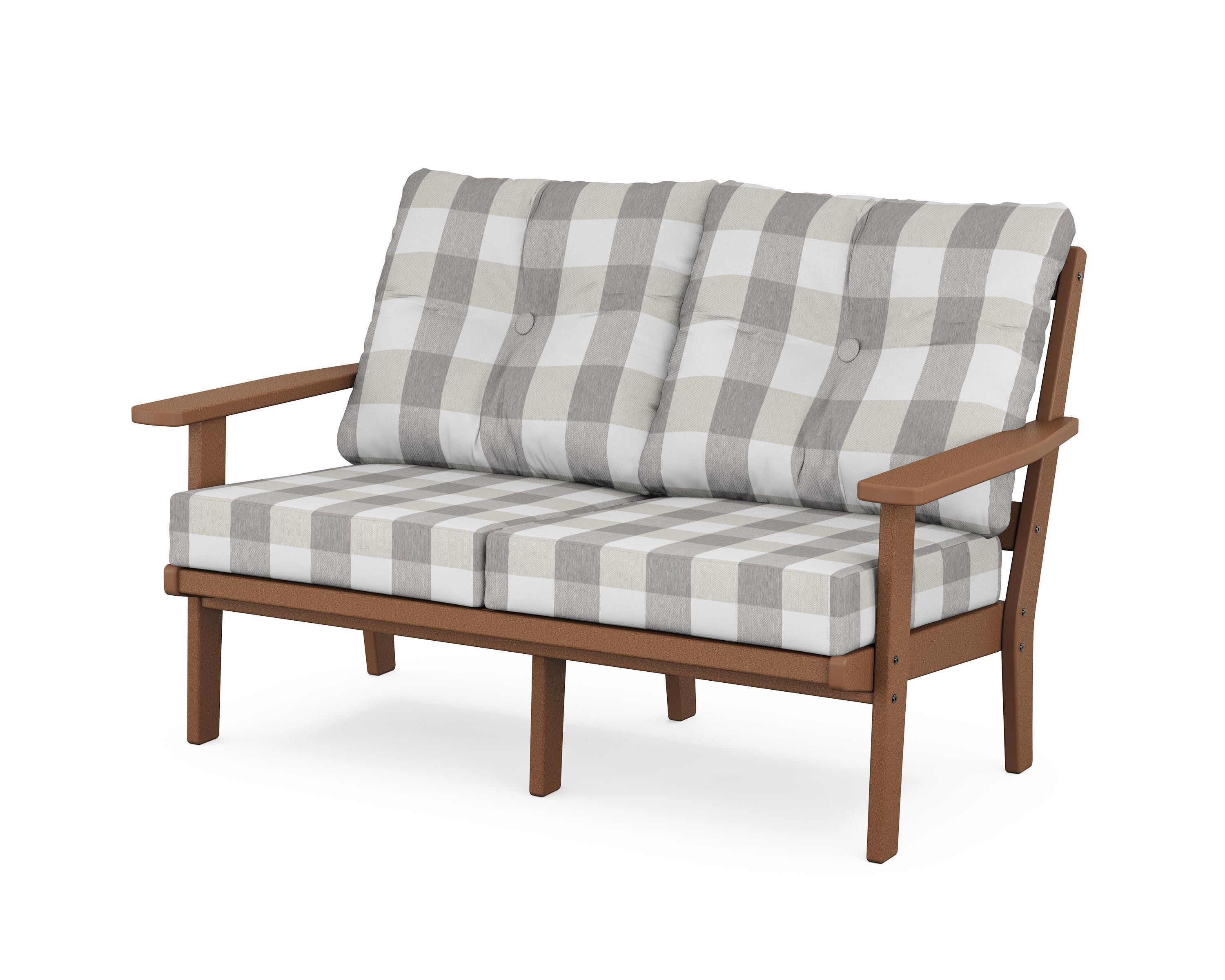 Oxford Deep SeatingLoveseat in Teak / Buffalo Plaid Grey Mist