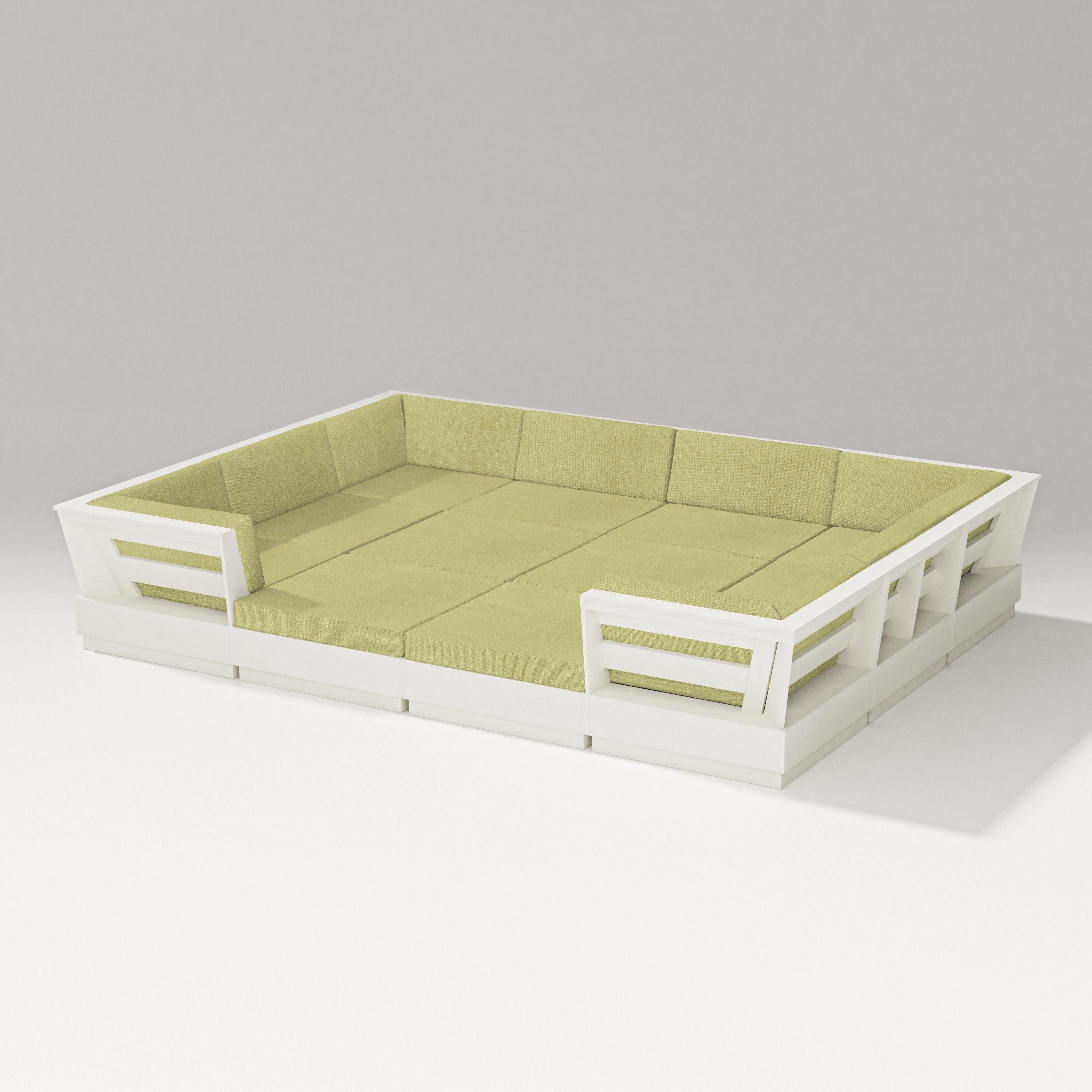 Elevate 12-Piece Pit Sectional in Vintage White / Chartreuse Boucle