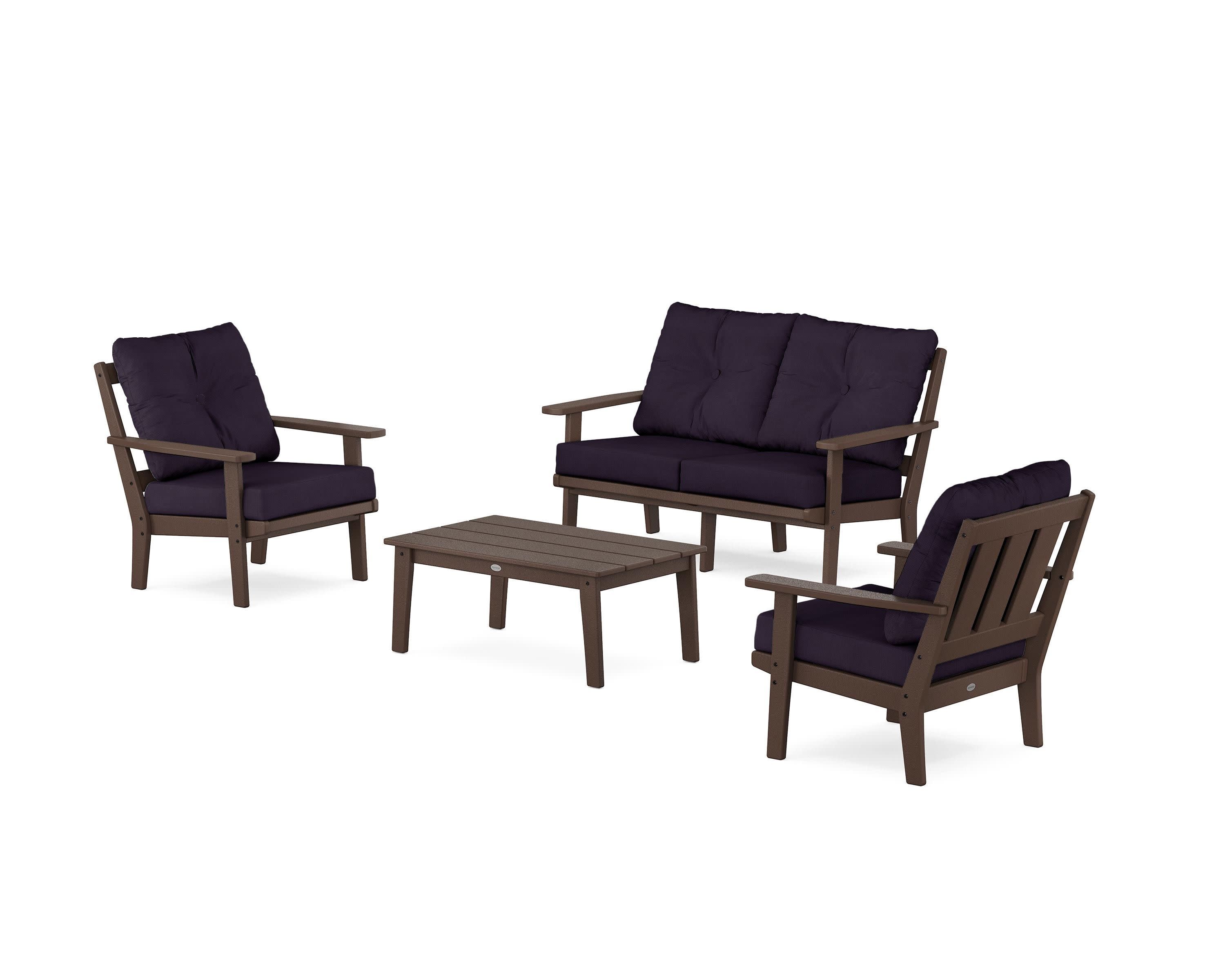 Oxford 4-Piece Deep Seating Set with Loveseat in Mahogany / Navy Linen