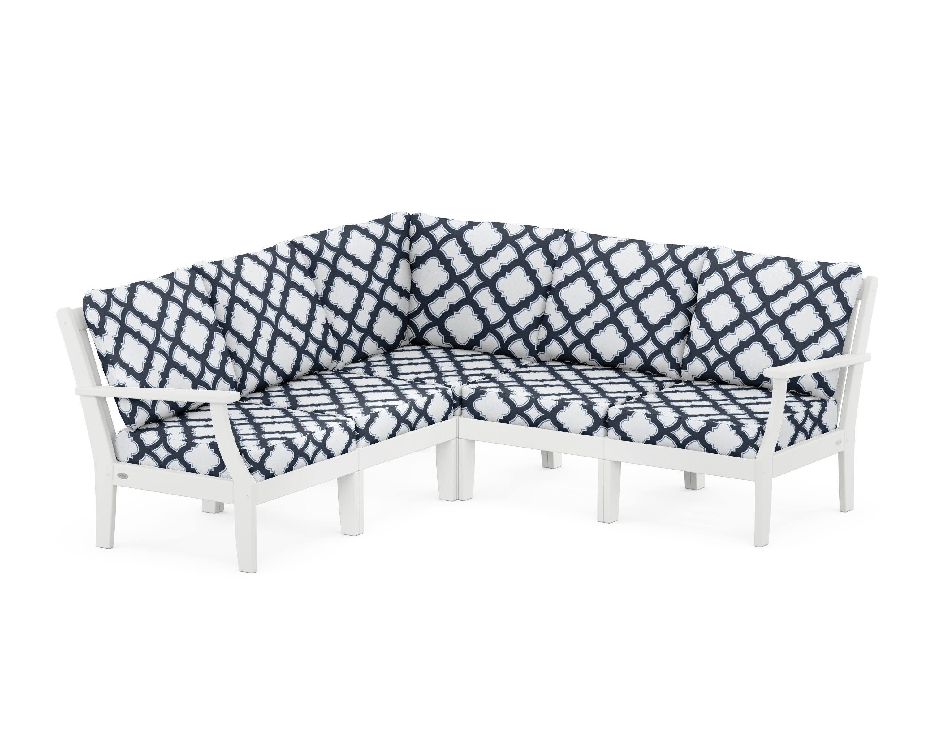 Braxton Modular 5-Piece Deep Seating Set in White / Trellis Marine Indigo