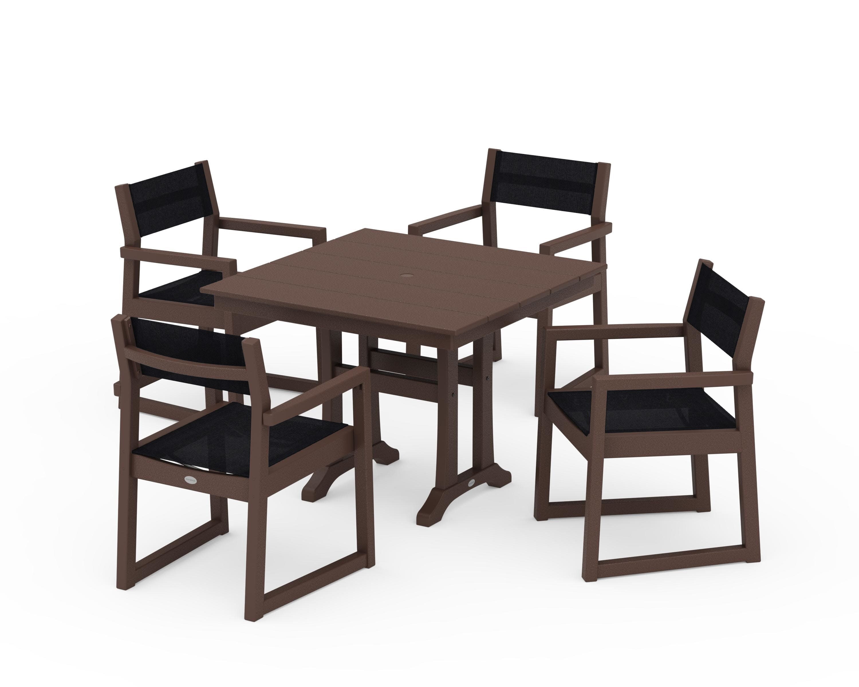 EDGE Sling 5-Piece Farmhouse Dining Set with Trestle Legs in Mahogany / Black Sling