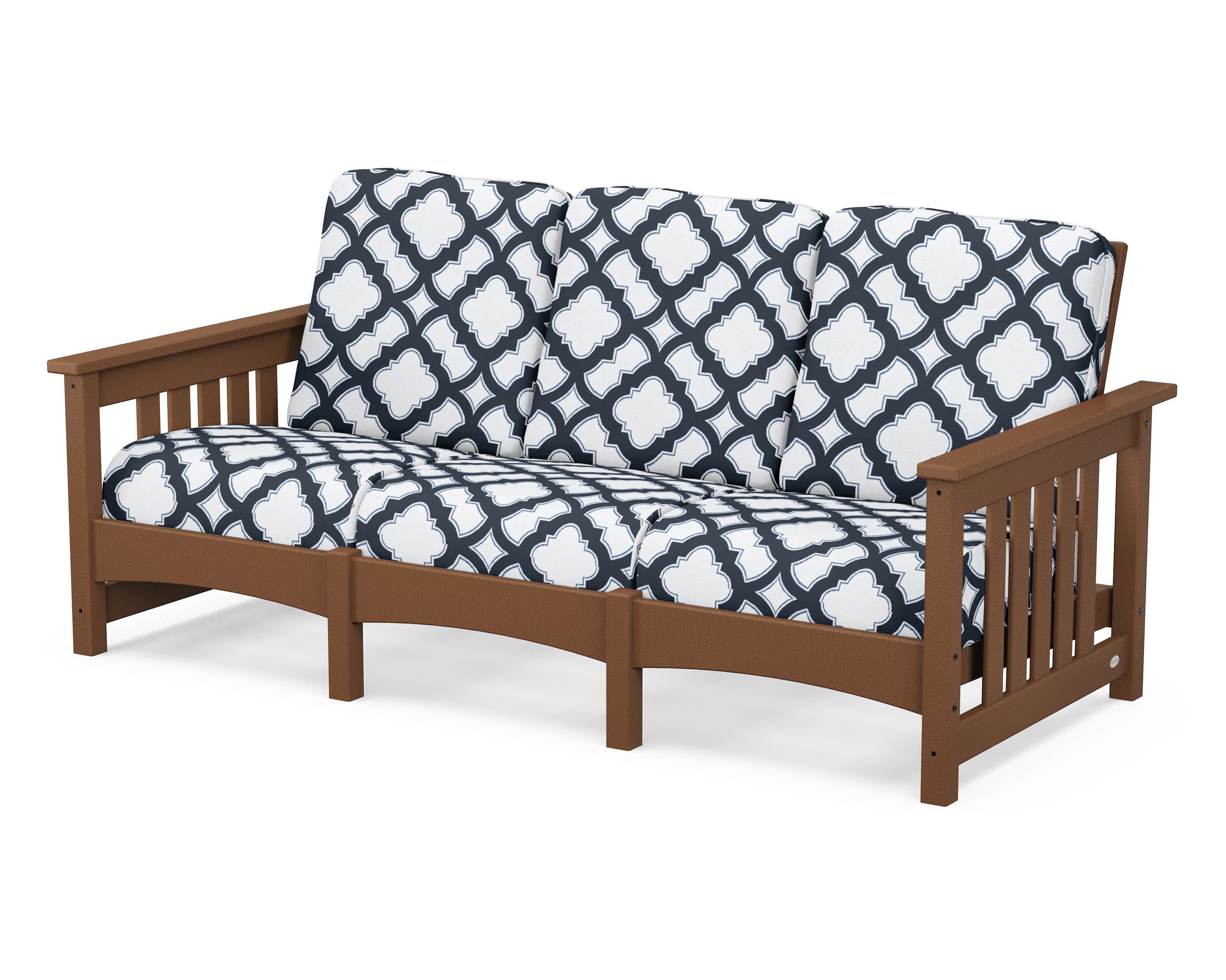 Club Mission Sofa in Teak / Trellis Marine Indigo