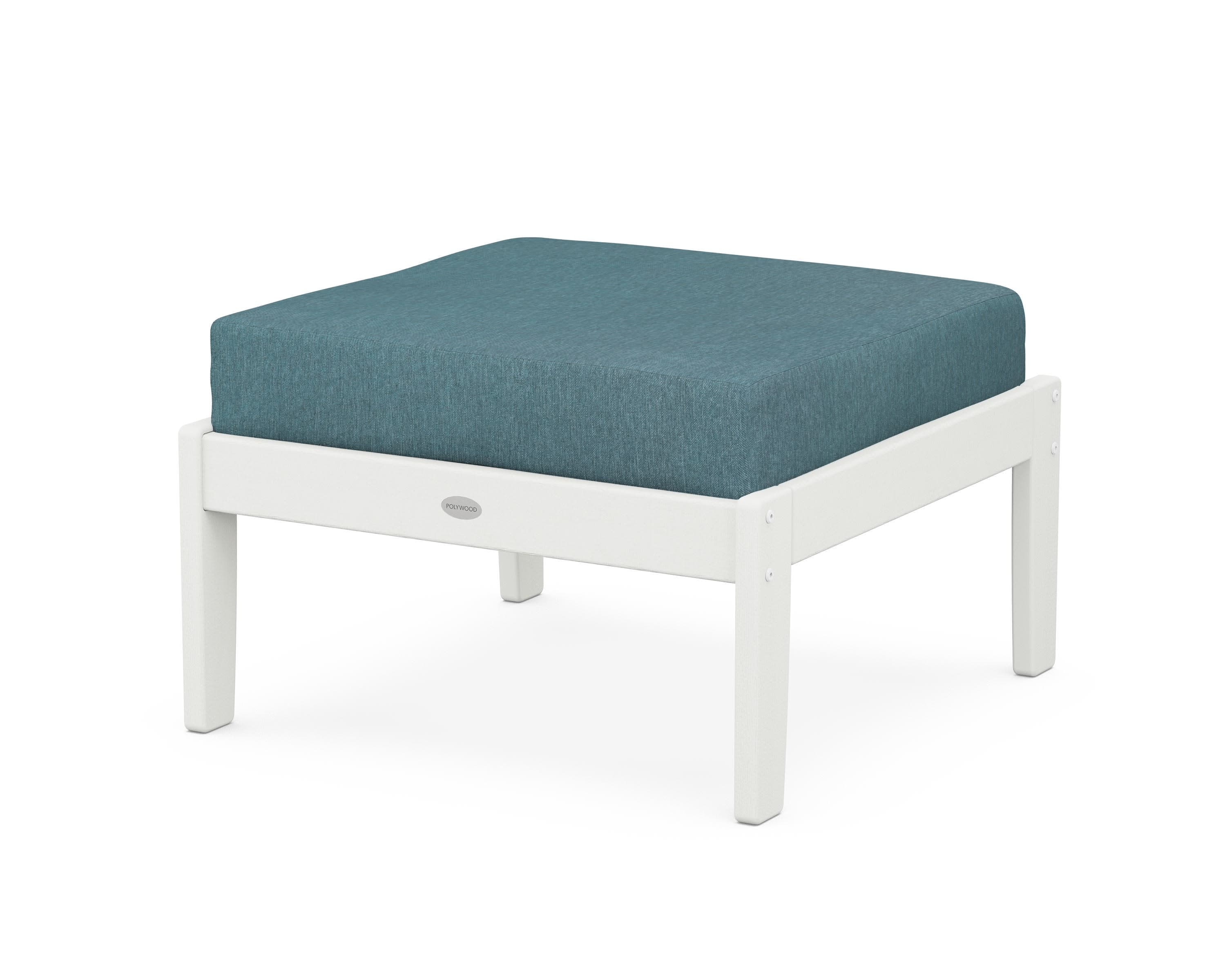 Braxton Deep Seating Ottoman in Vintage White / Ocean Teal
