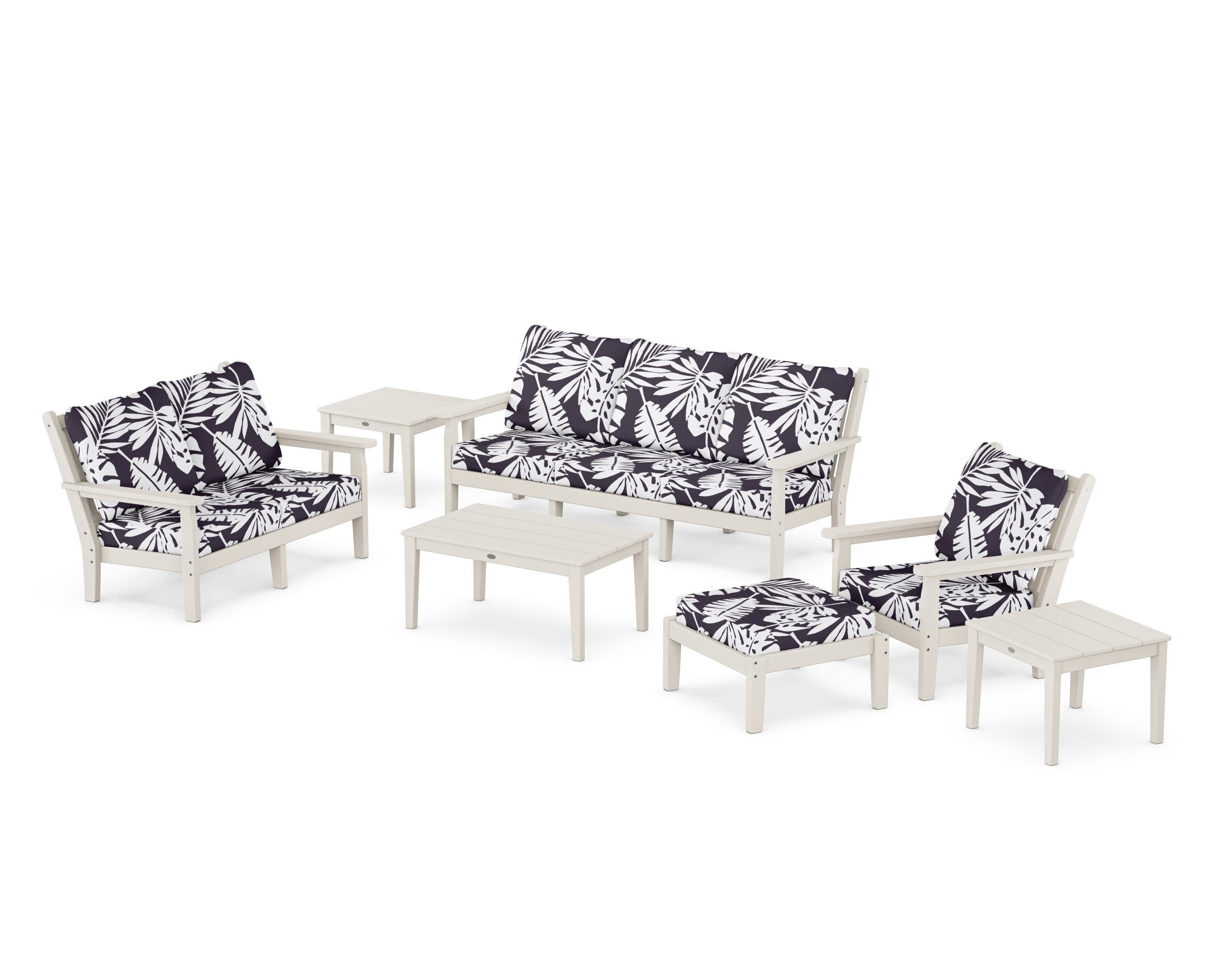 Chippendale 7-Piece Deep Seating Set in Sand / Leaf Navy