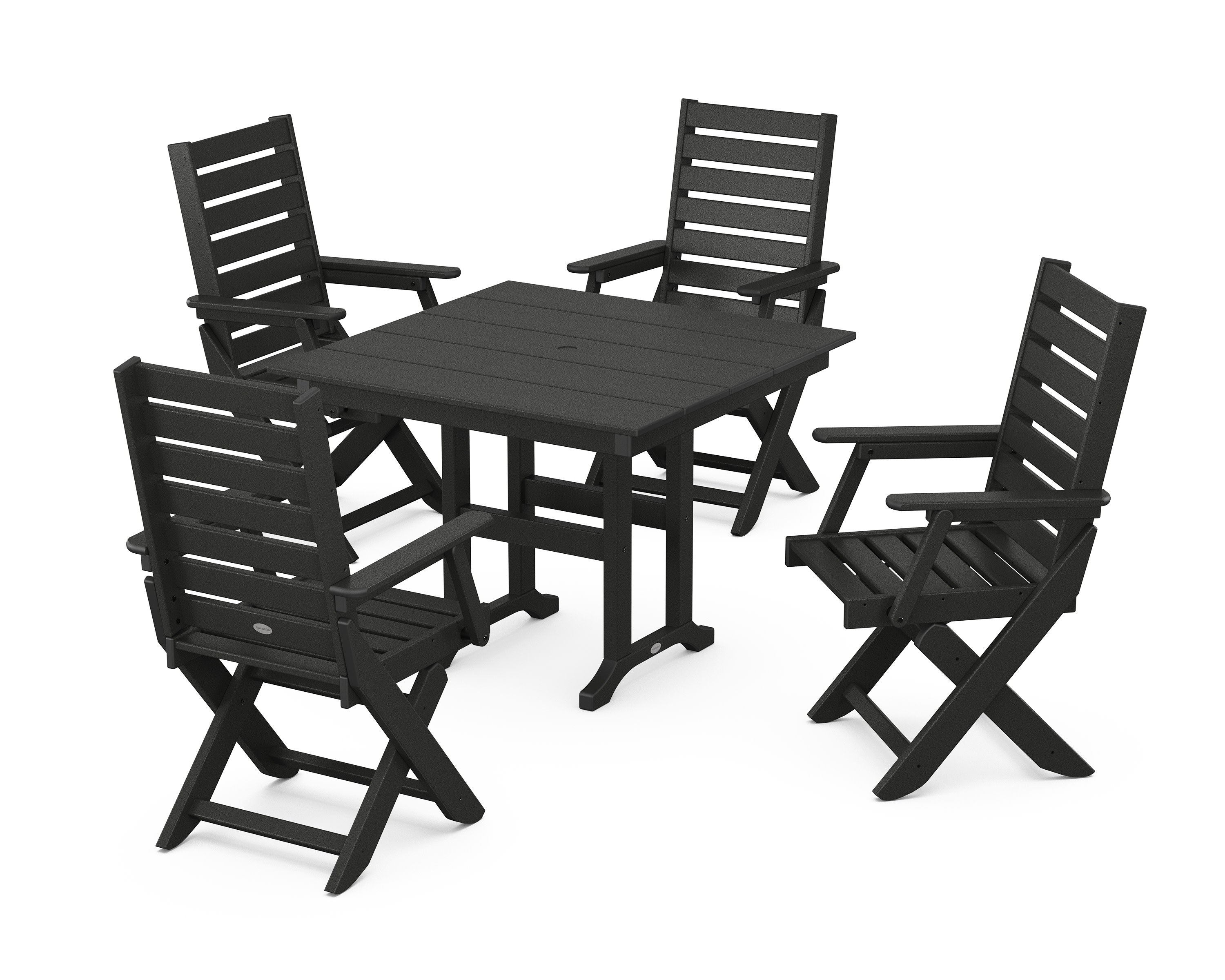 Captain Folding Chair 5-Piece Farmhouse Dining Set in Black