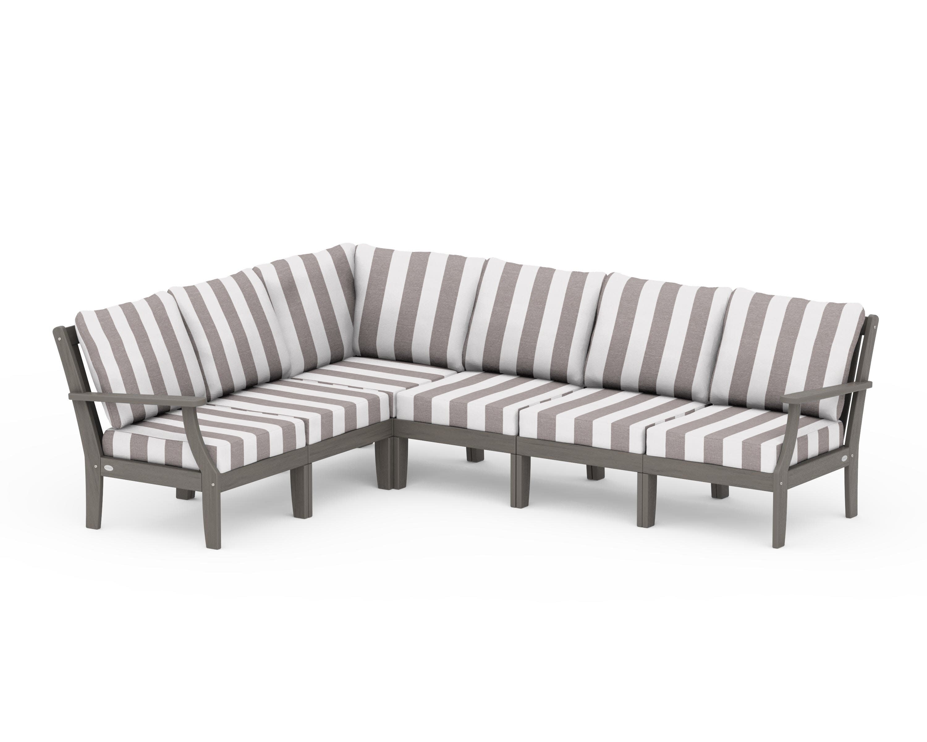 Braxton Modular 6-Piece Deep Seating Set in Driftwood / Cabana Stripe Grey Mist