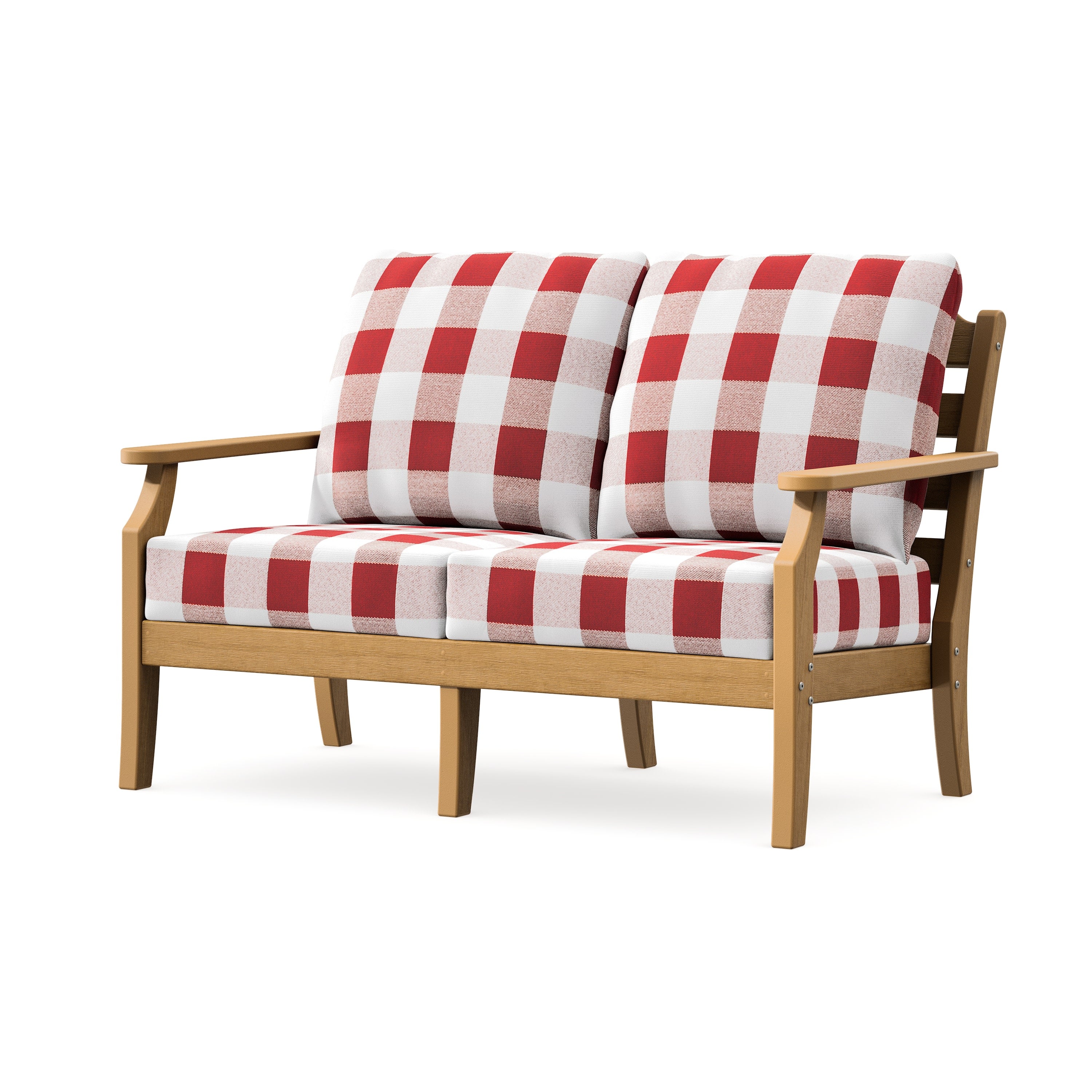 Savannah Deep Seating Loveseat in Natural / Buffalo Plaid Crimson