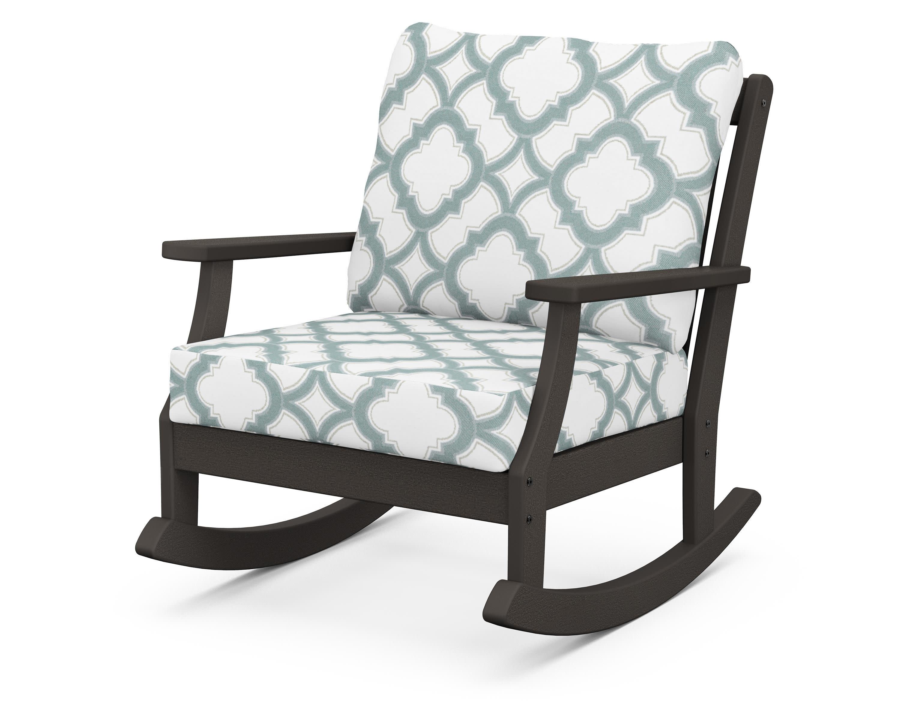 Braxton Deep Seating Rocking Chair in Vintage Coffee / Trellis Glacier Spa
