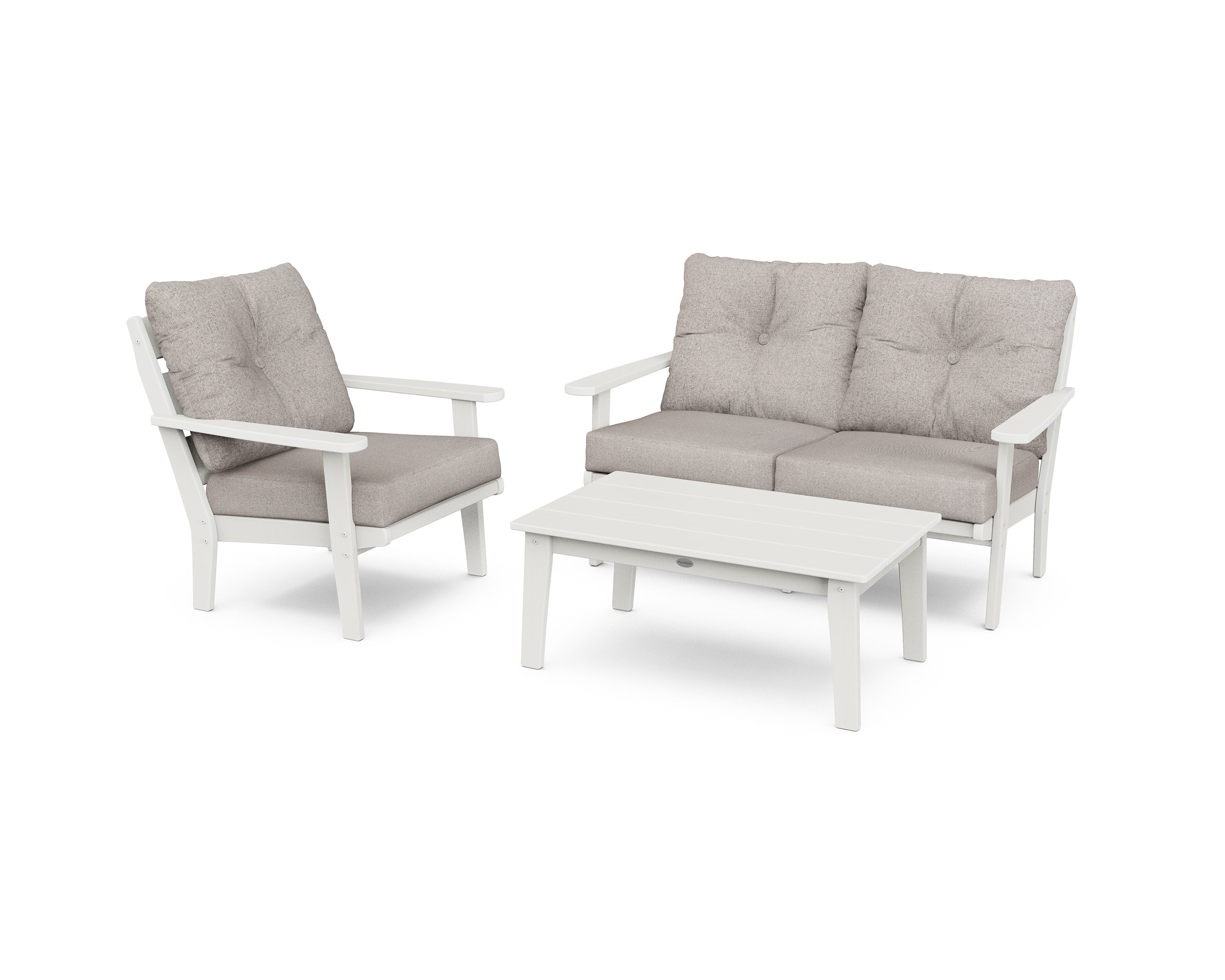 Lakeside 3-Piece Deep Seating Set in Vintage White / Weathered Tweed