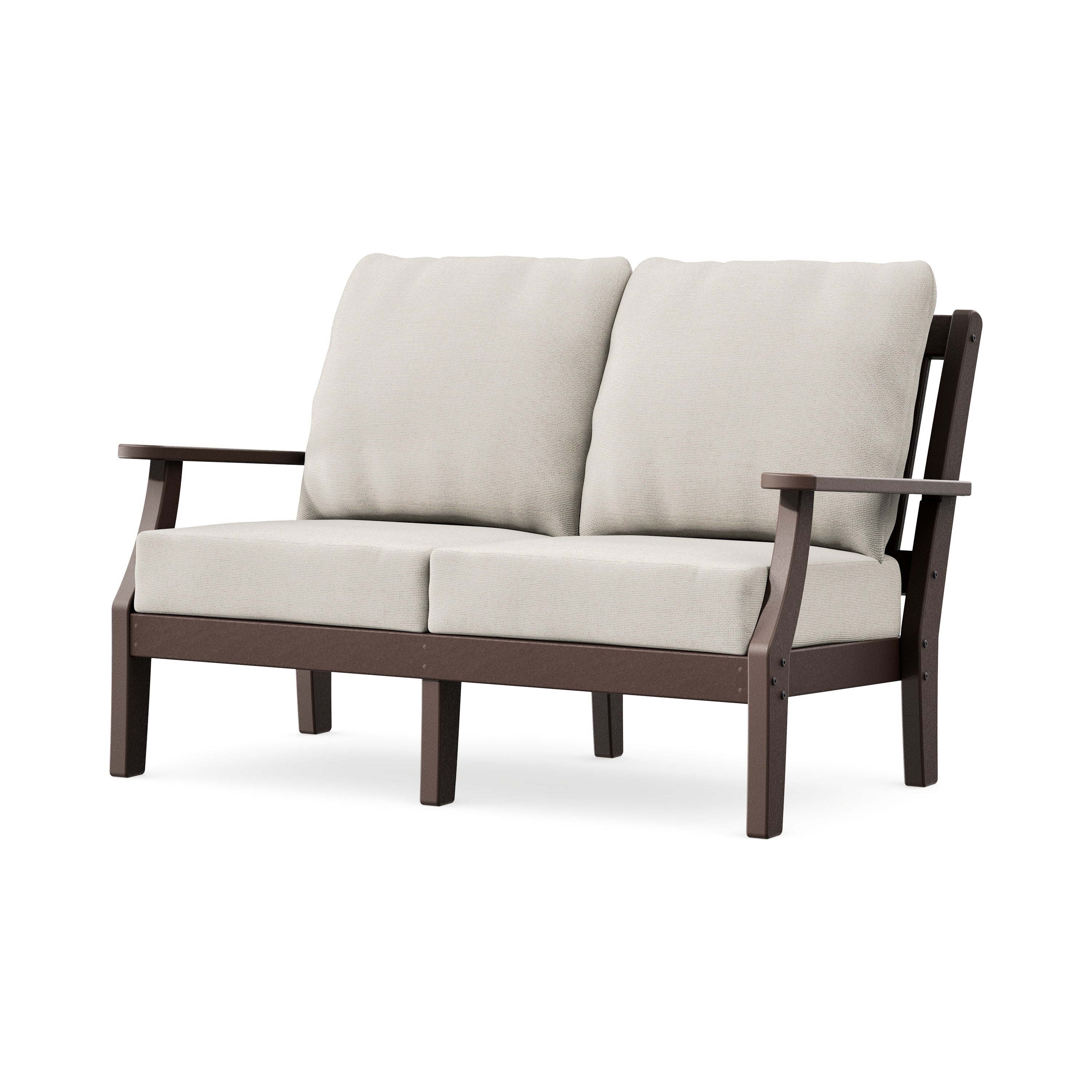 Chinoiserie Deep Seating Loveseat in Mahogany / Dune Burlap