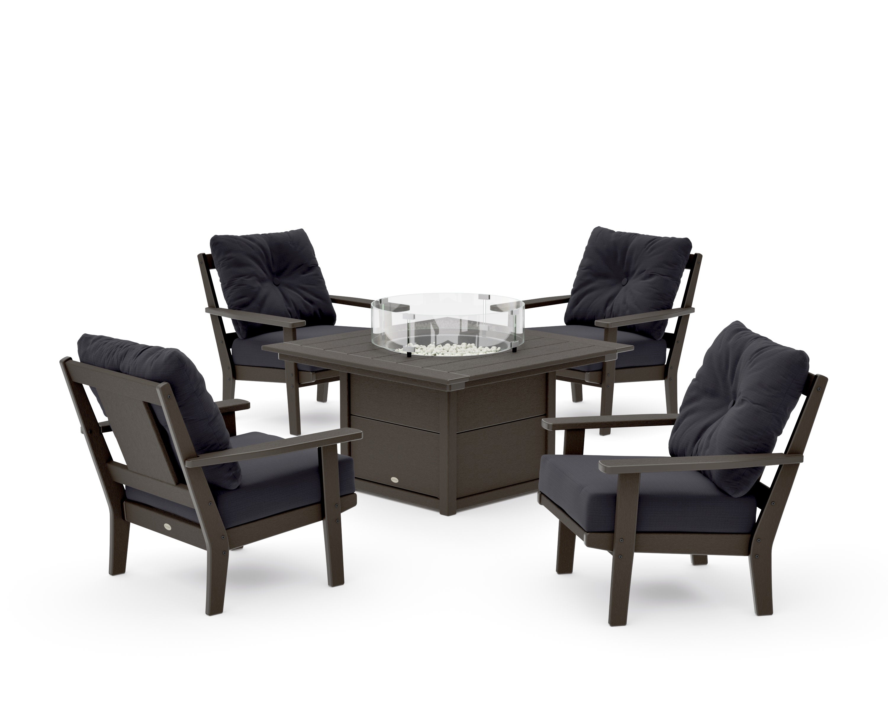 Prairie 5-Piece Deep Seating Set with Fire Pit Table in Vintage Coffee / Midnight Linen