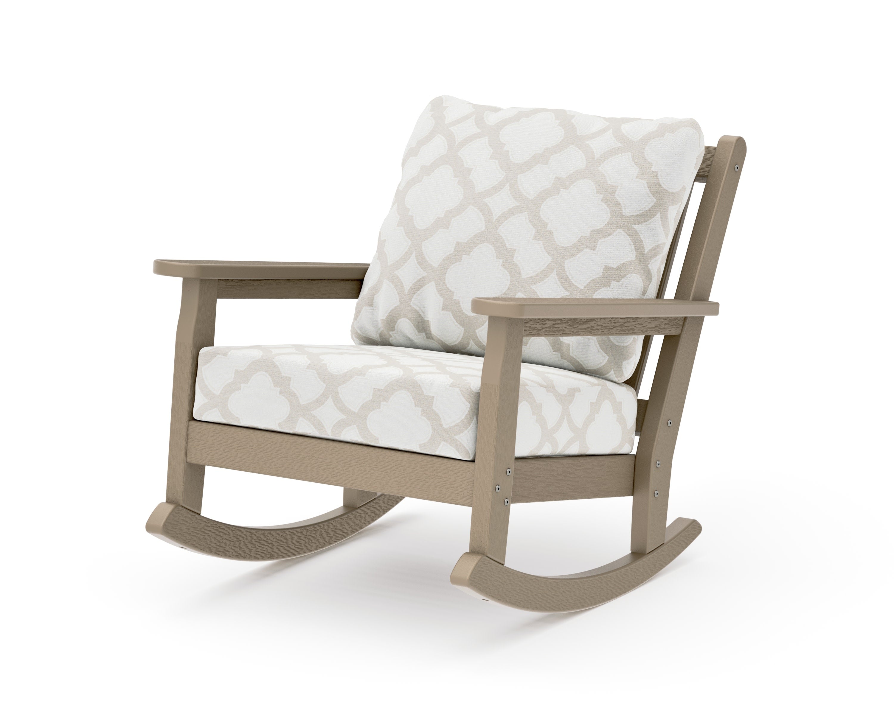 Chippendale Deep Seating Rocking Chair in Vintage Sahara / Trellis Dune Burlap
