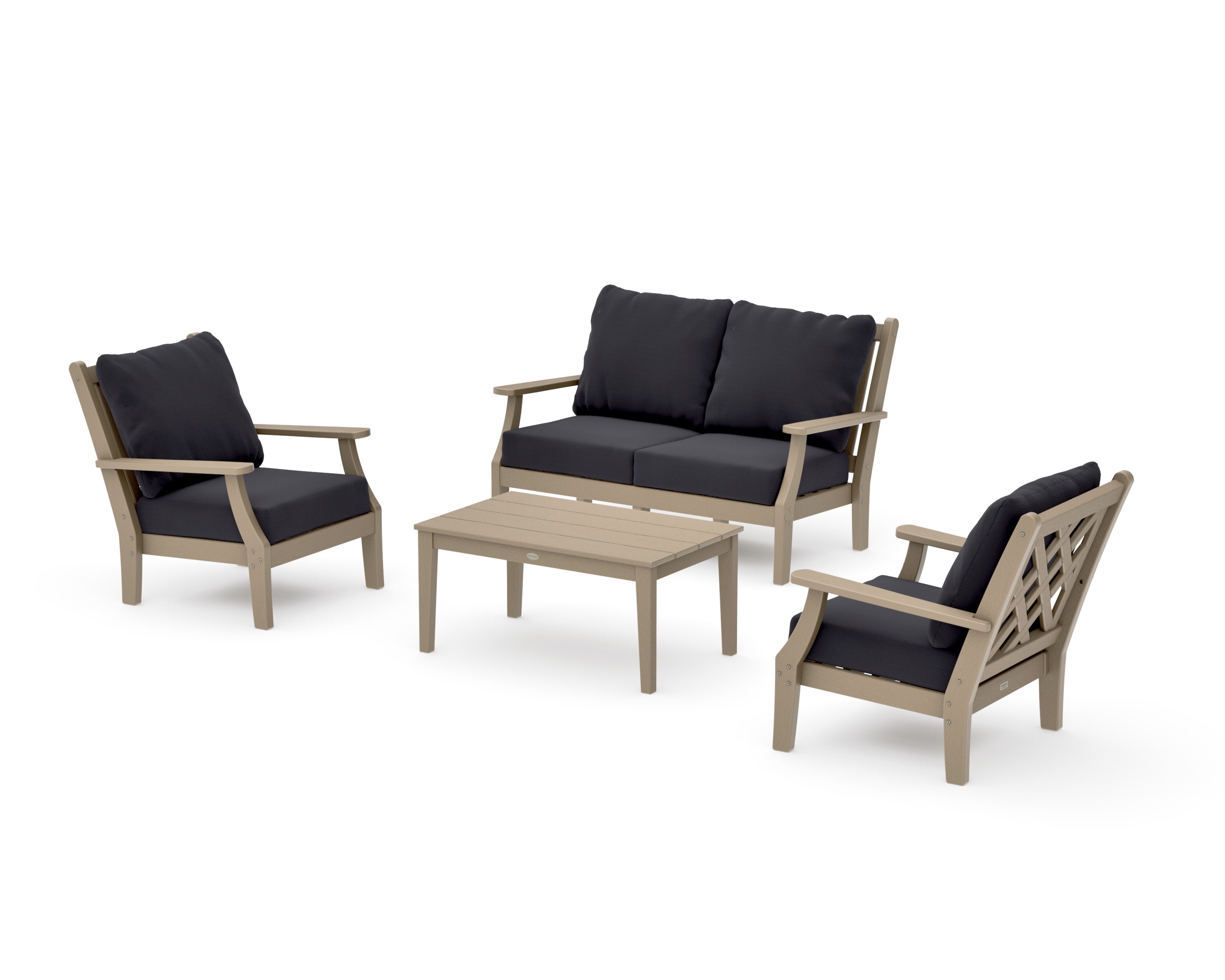 Wovendale 4-Piece Deep Seating Set with Loveseat in Vintage Sahara / Midnight Linen