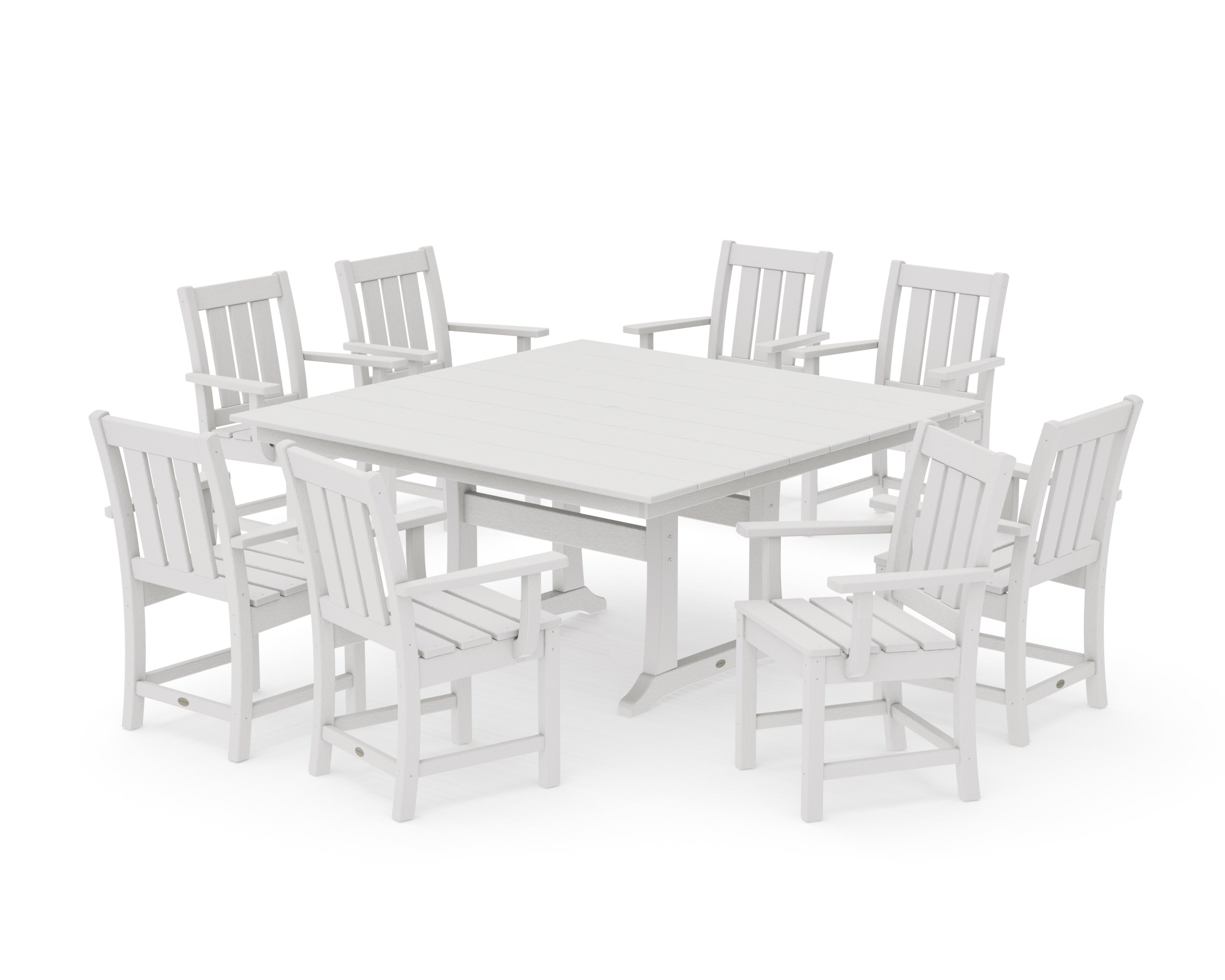 Oxford 9-Piece Square Farmhouse Dining Set with Trestle Legs in Vintage White