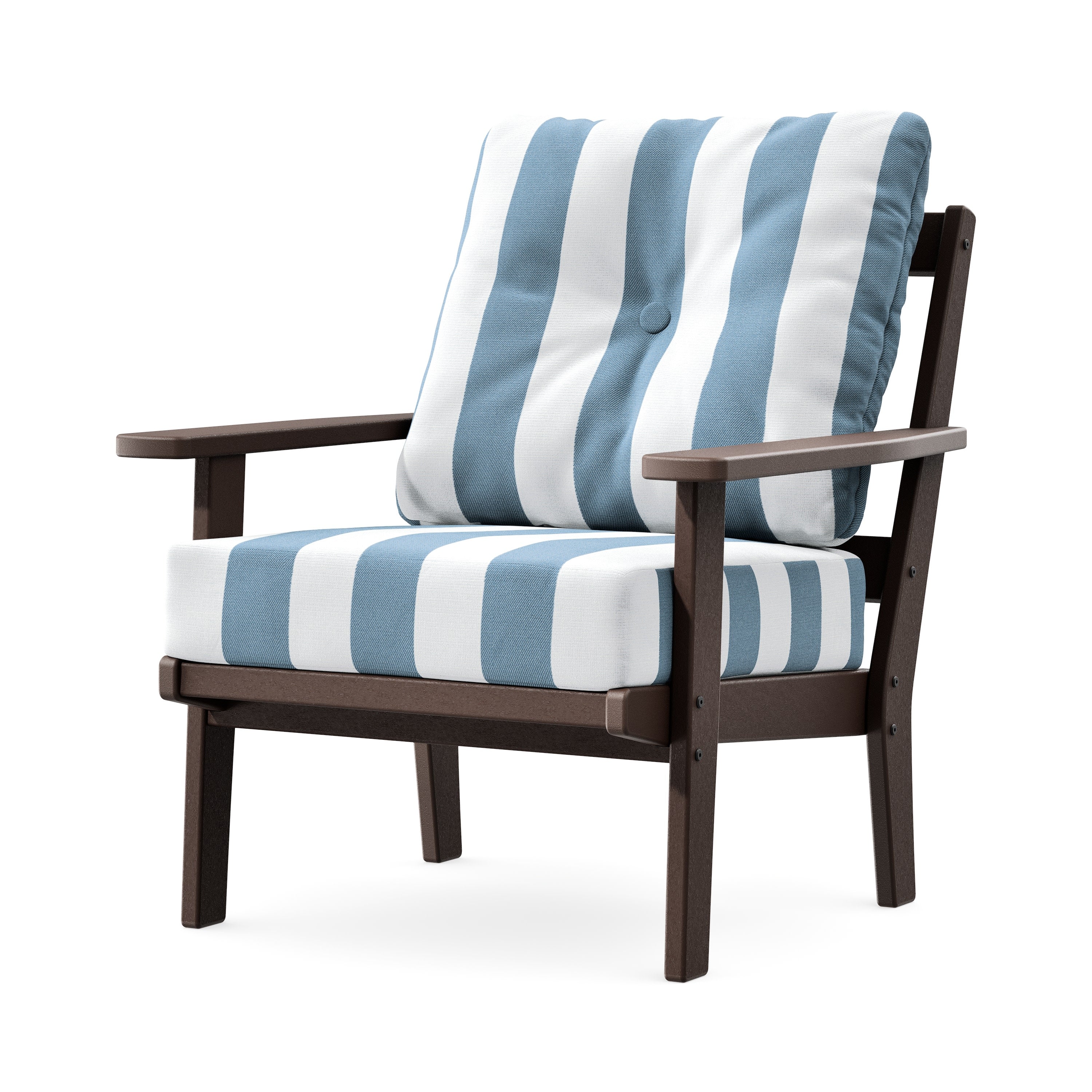 Prairie Deep Seating Chair in Mahogany / Cabana Stripe Sky Blue