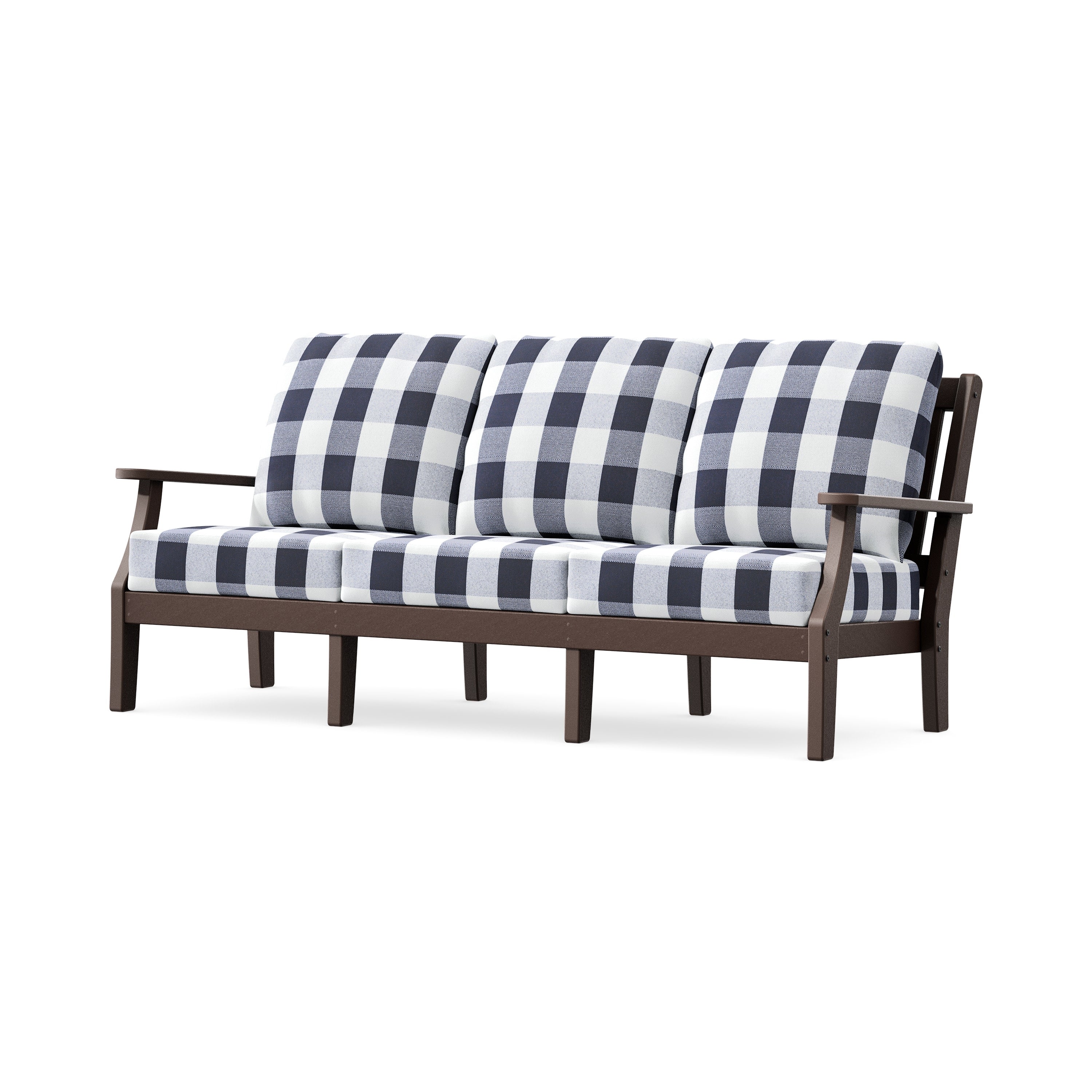 Chinoiserie Deep Seating Sofa in Mahogany / Buffalo Plaid Navy