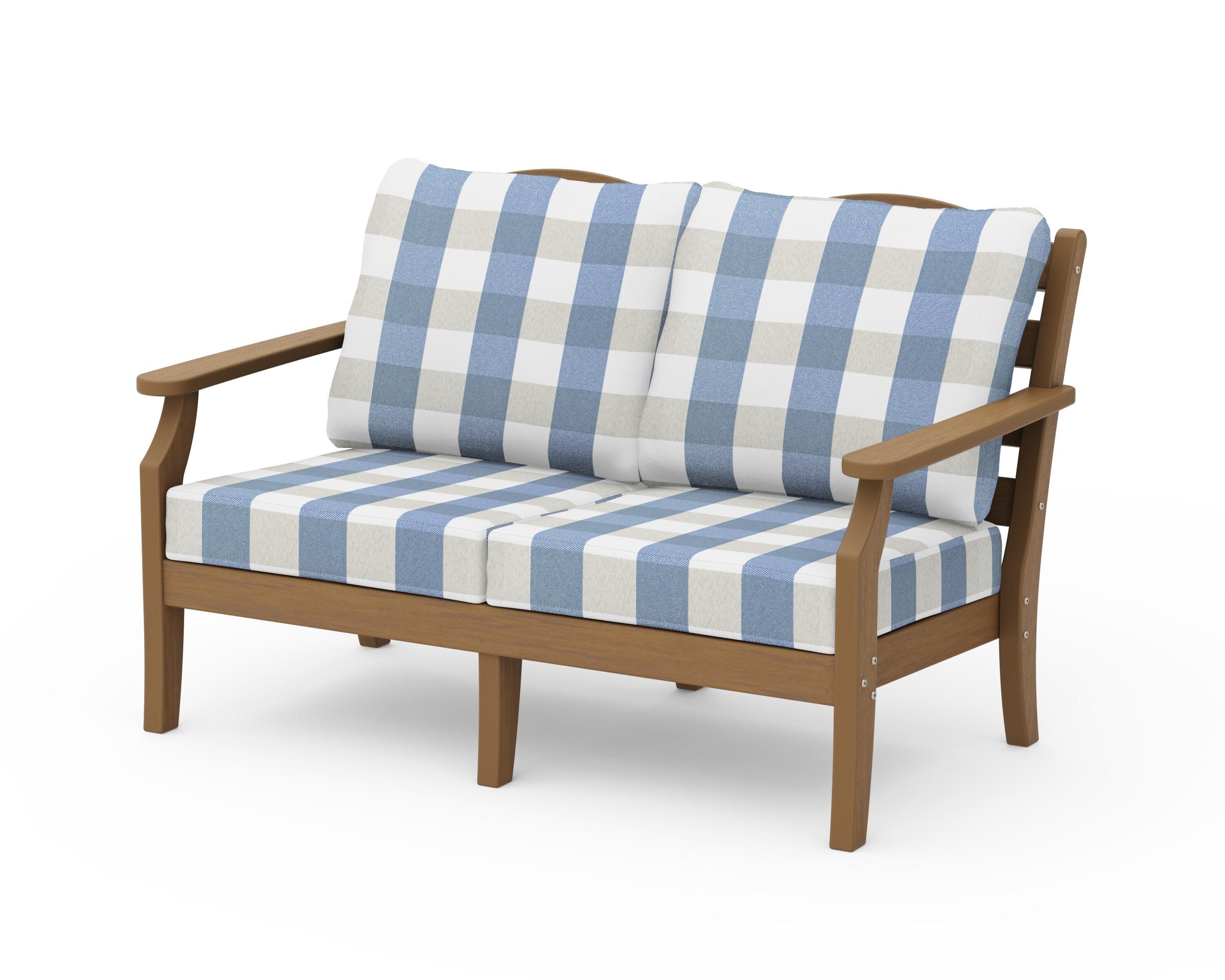 Savannah Deep Seating Loveseat in Natural / Buffalo Plaid Sky Blue