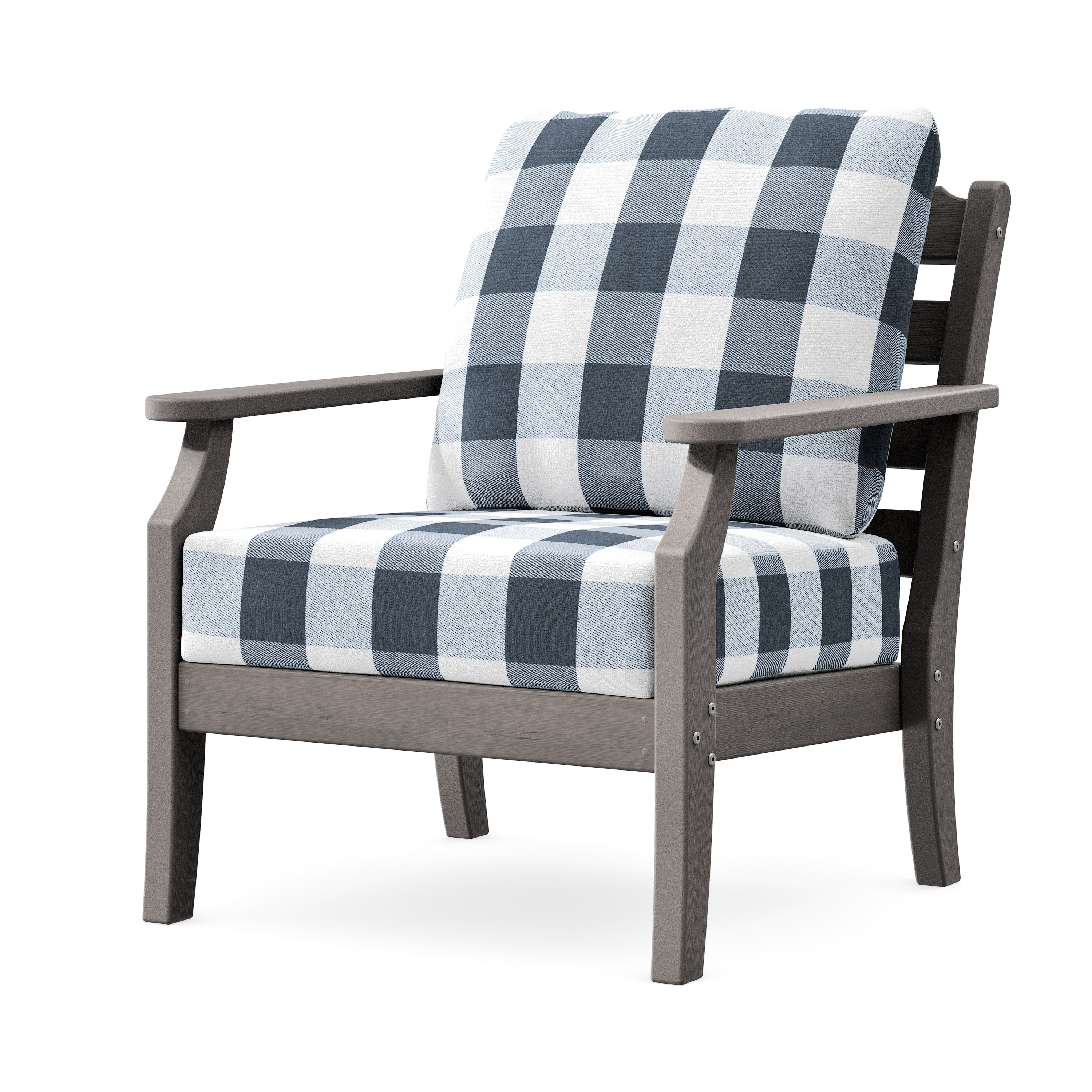 Savannah Deep Seating Chair in Driftwood / Buffalo Plaid Marine Indigo