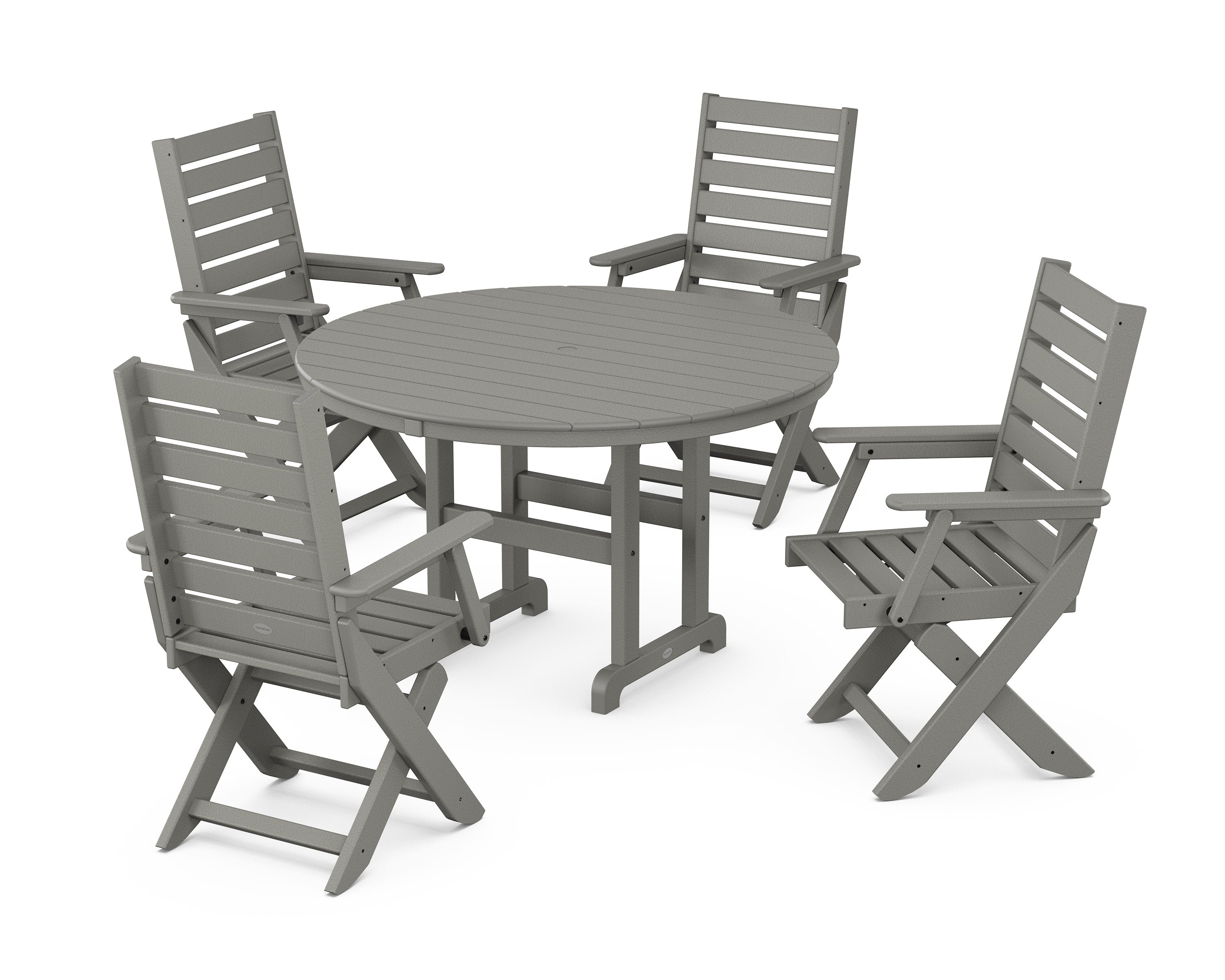 Captain Folding Chair 5-Piece Round Dining Set in Slate Grey