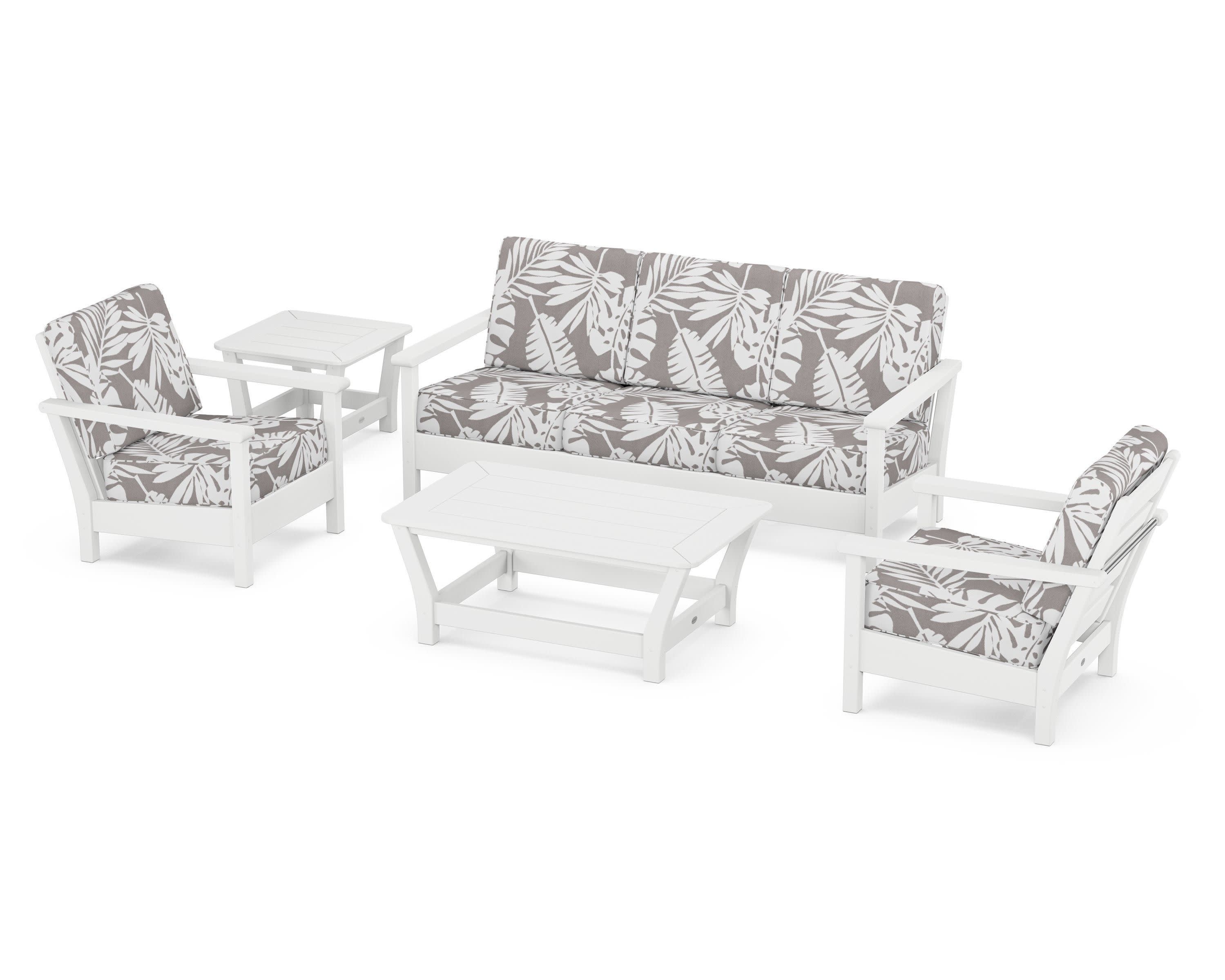 Harbour 5-Piece Deep Seating Set in White / Leaf Grey Mist