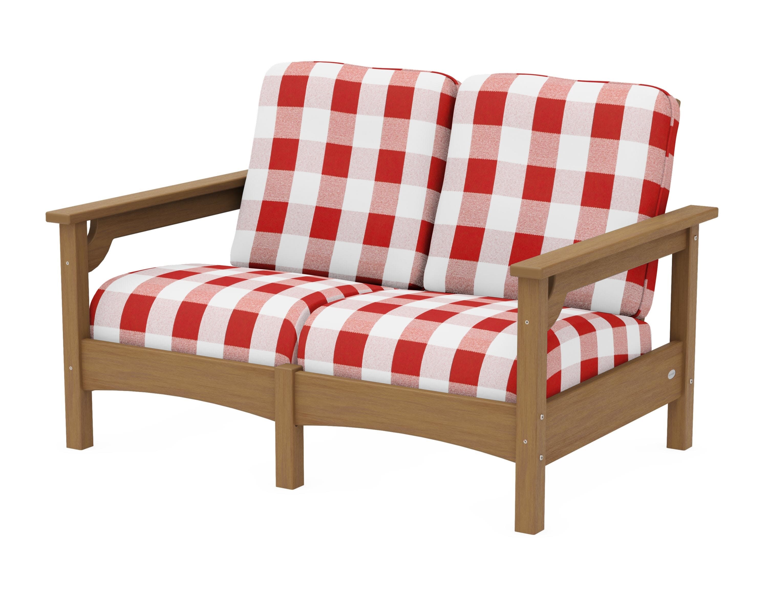 Club Loveseat in Natural / Buffalo Plaid Crimson