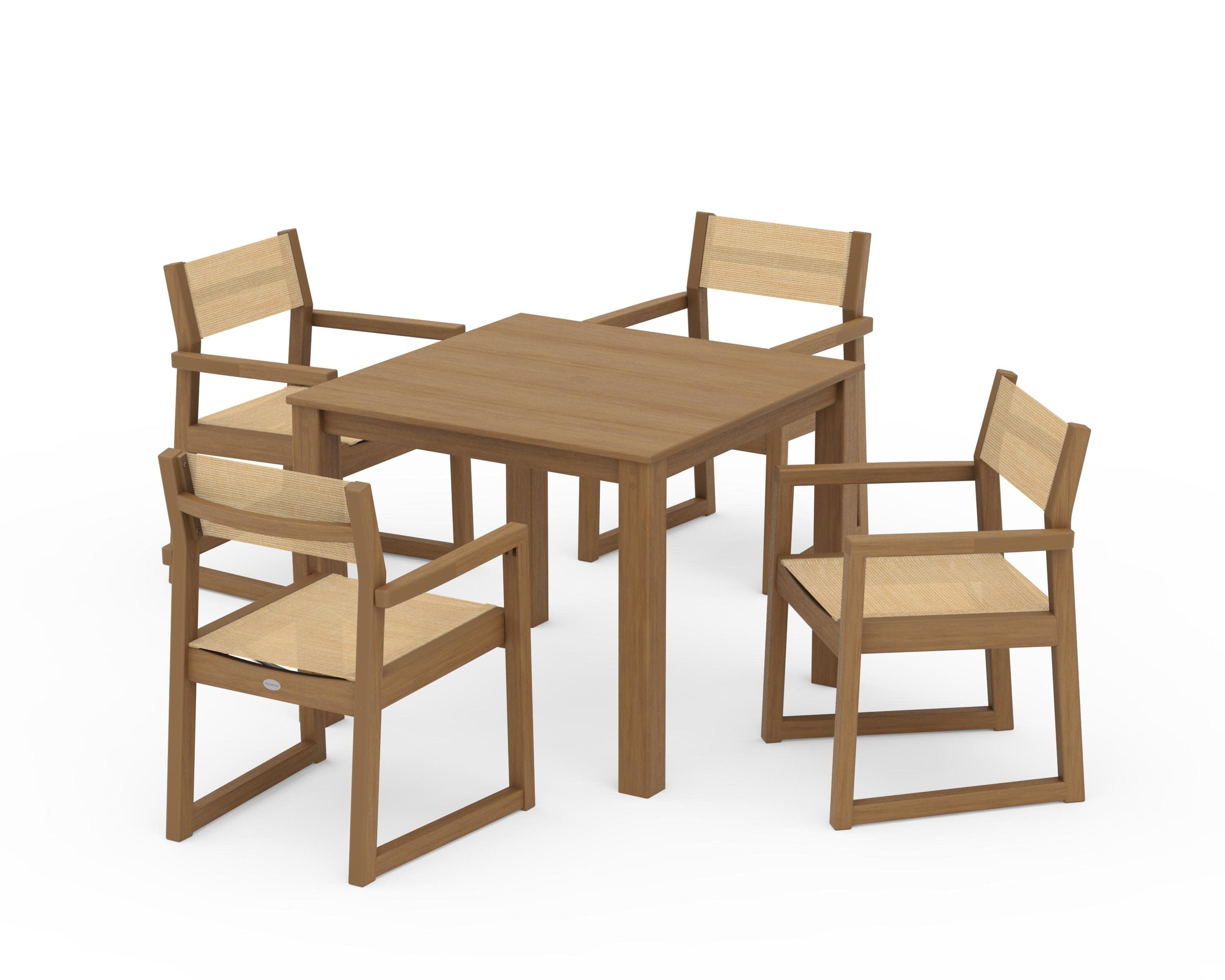 EDGE Sling Arm Chair 5-Piece Parsons Dining Set in Natural / Dupioni Apricot Sling