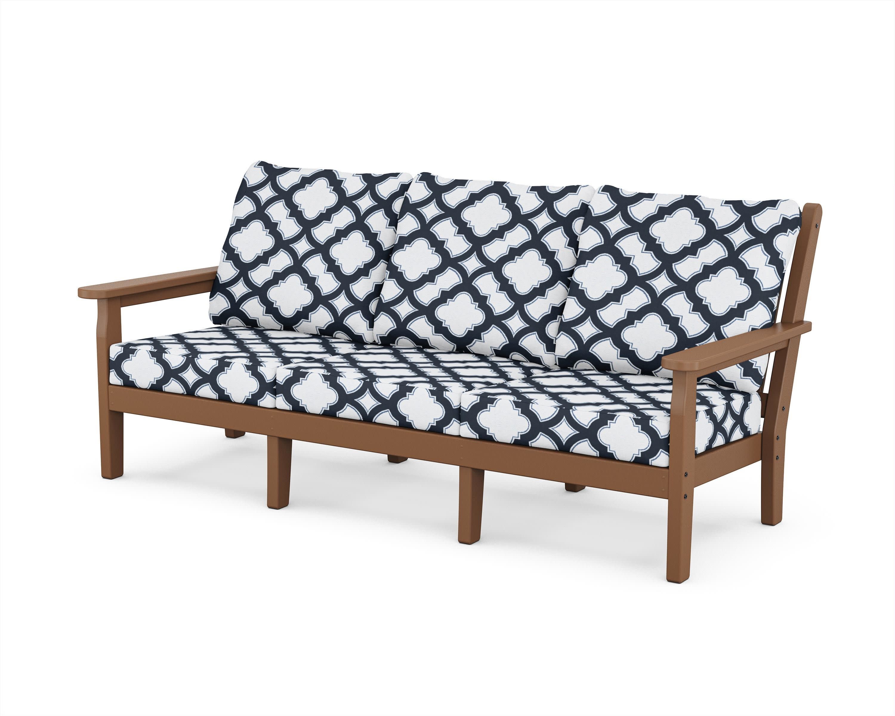 Chippendale Deep Seating Sofa in Teak / Trellis Marine Indigo